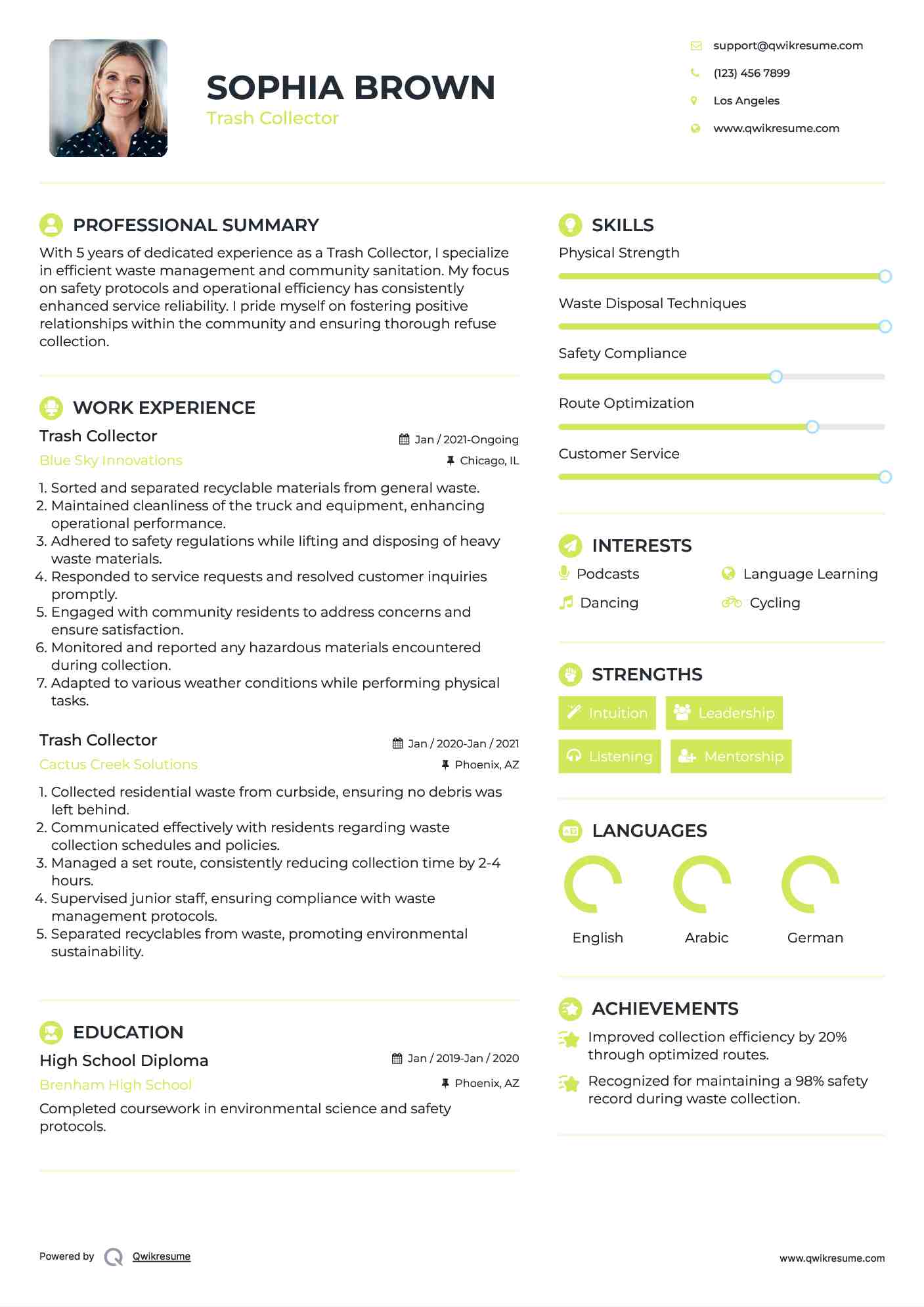 Trash Collector Resume Example