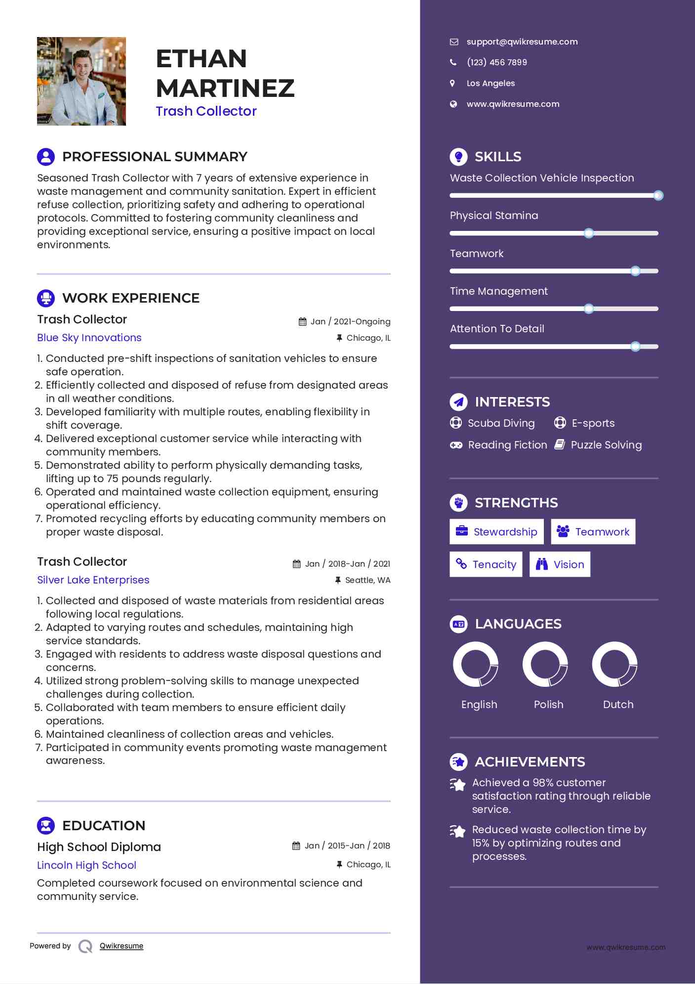 Trash Collector Resume Samples QwikResume