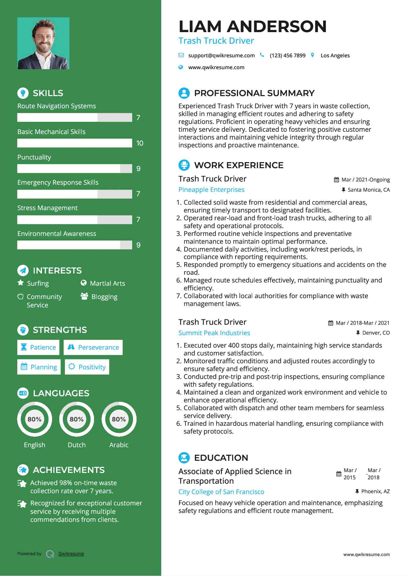 Trash Truck Driver Resume Example