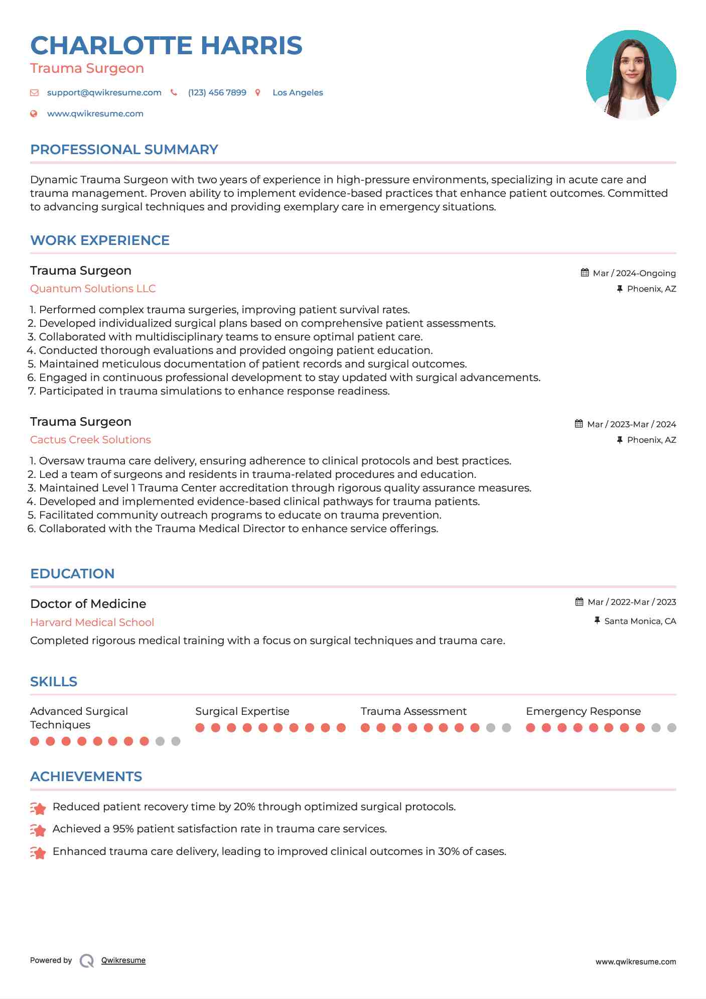 Trauma Surgeon Resume Template