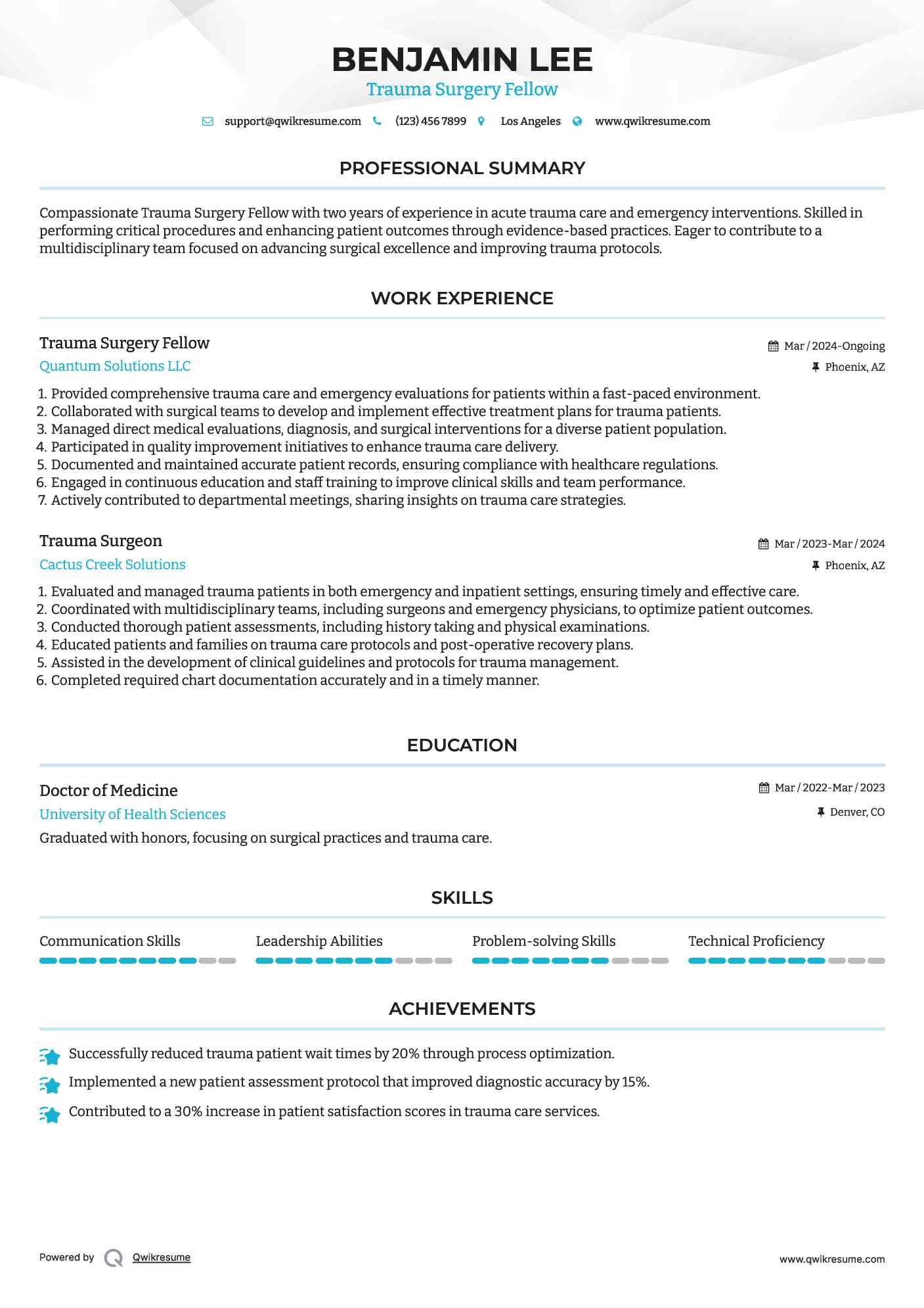 Trauma Surgery Fellow Resume Format