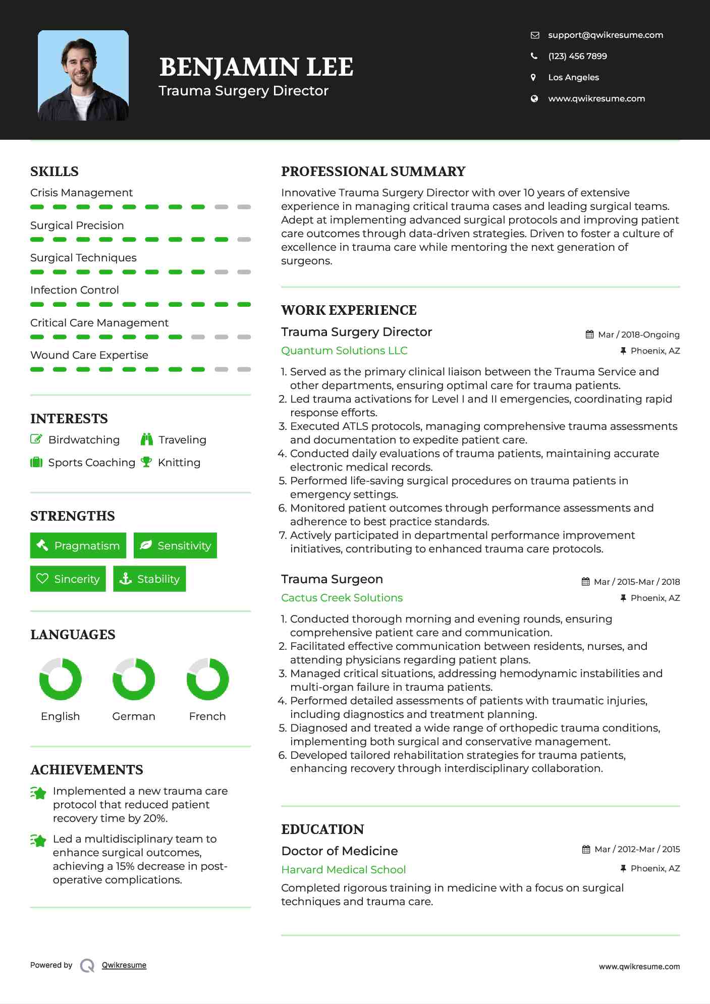 Trauma Surgery Director Resume Format