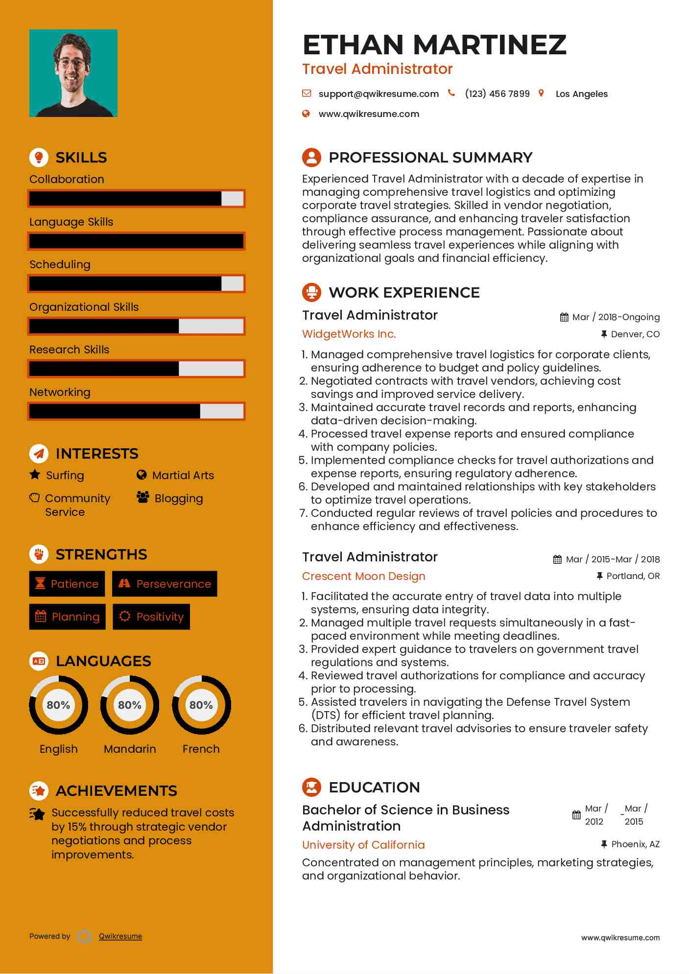 Travel Administrator Resume Sample