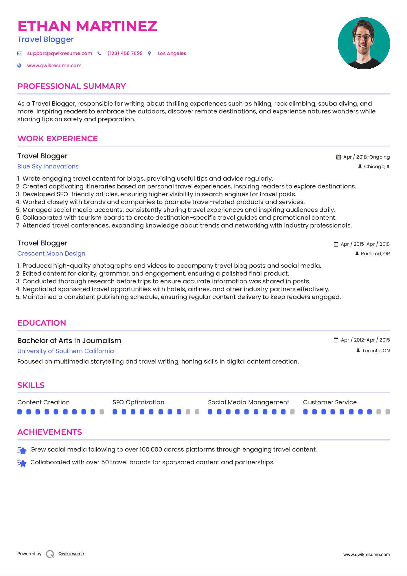 Travel Blogger Resume Template