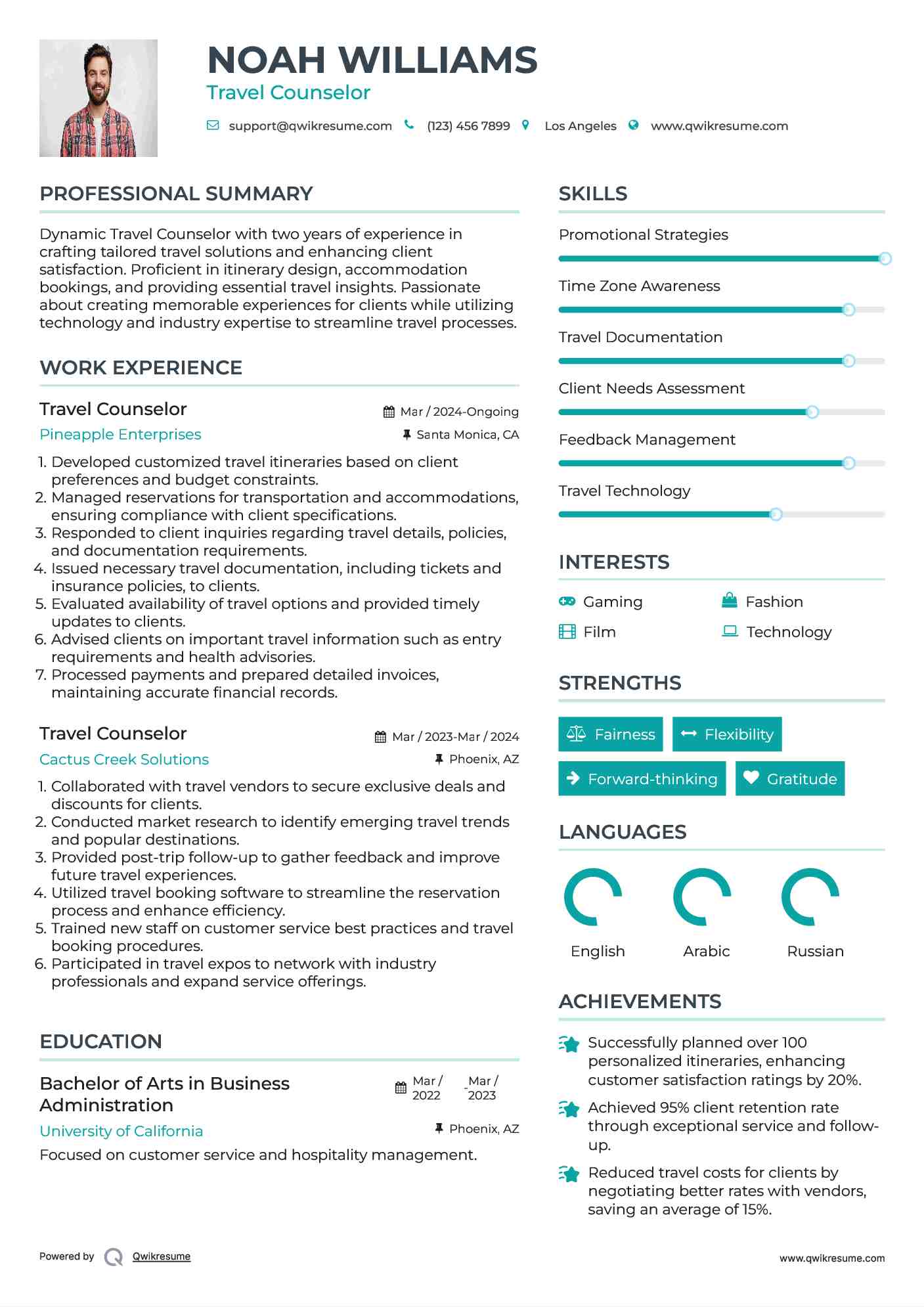 Travel Counselor Resume Model