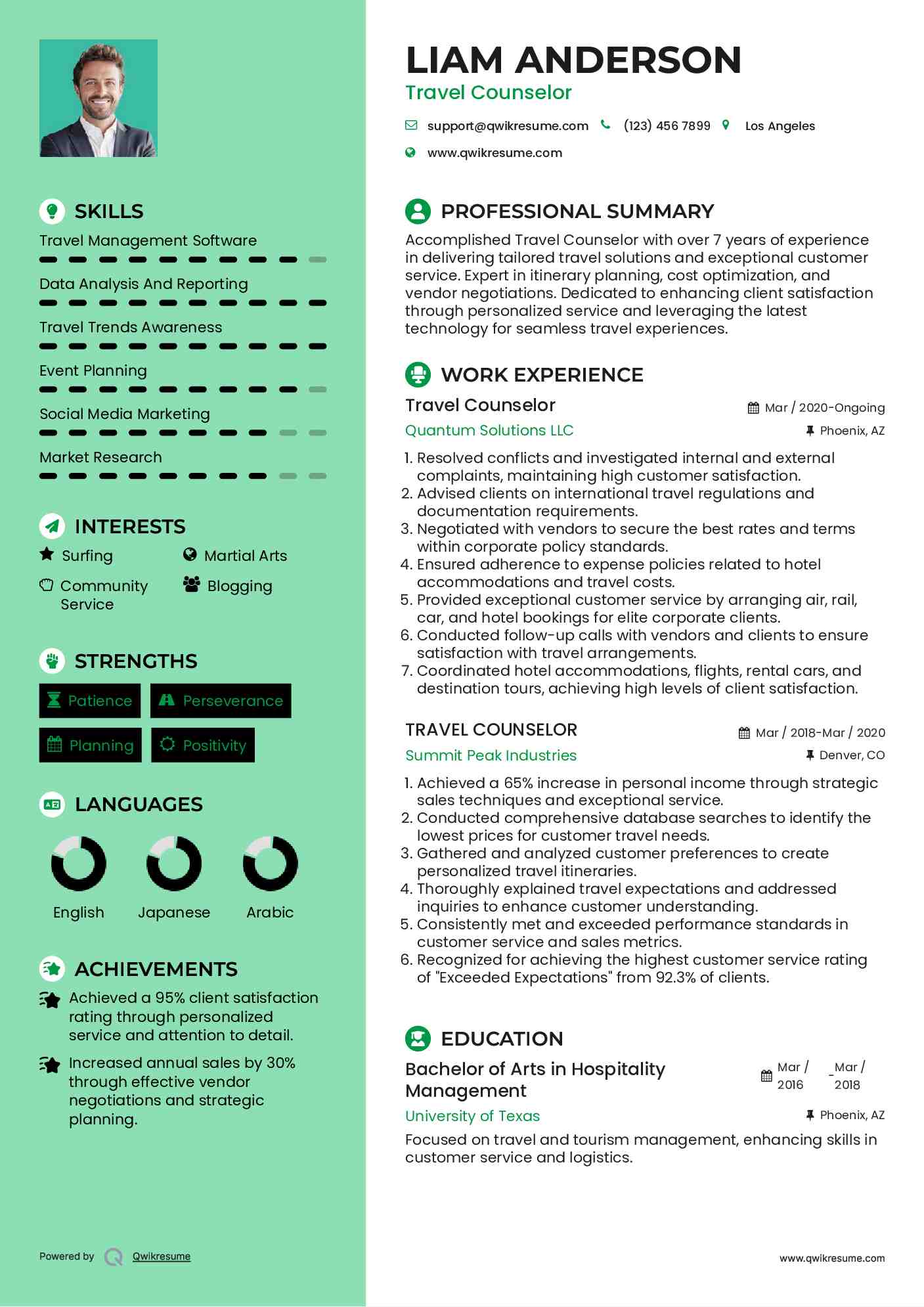 Travel Counselor Resume Model