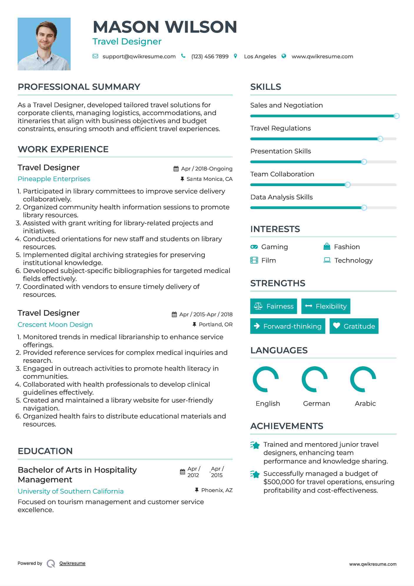 Travel Designer Resume Sample