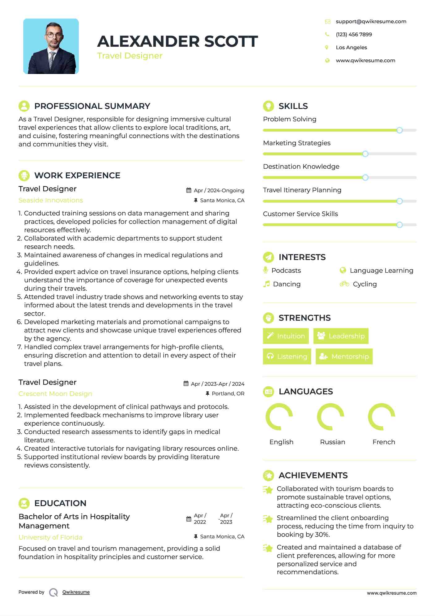 Travel Designer Resume Model