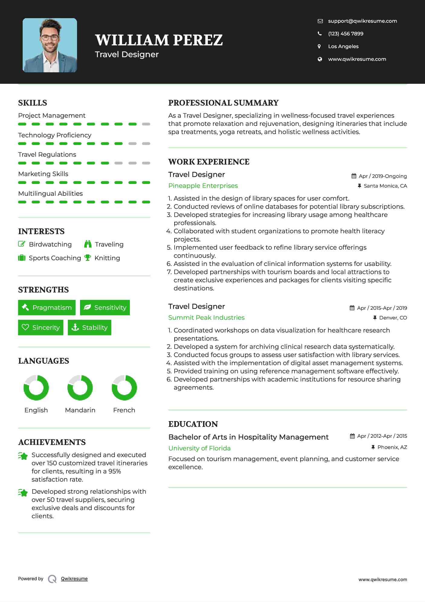 Travel Designer Resume Example
