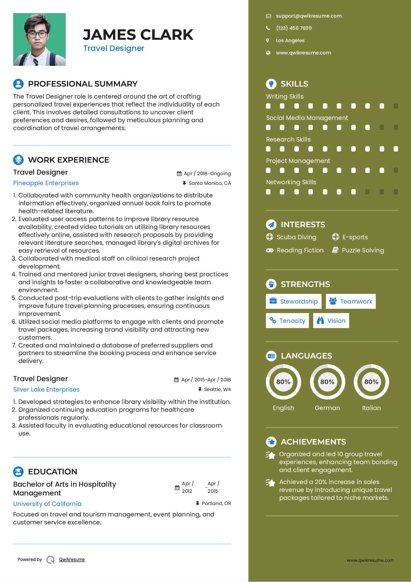 Travel Designer Resume Example