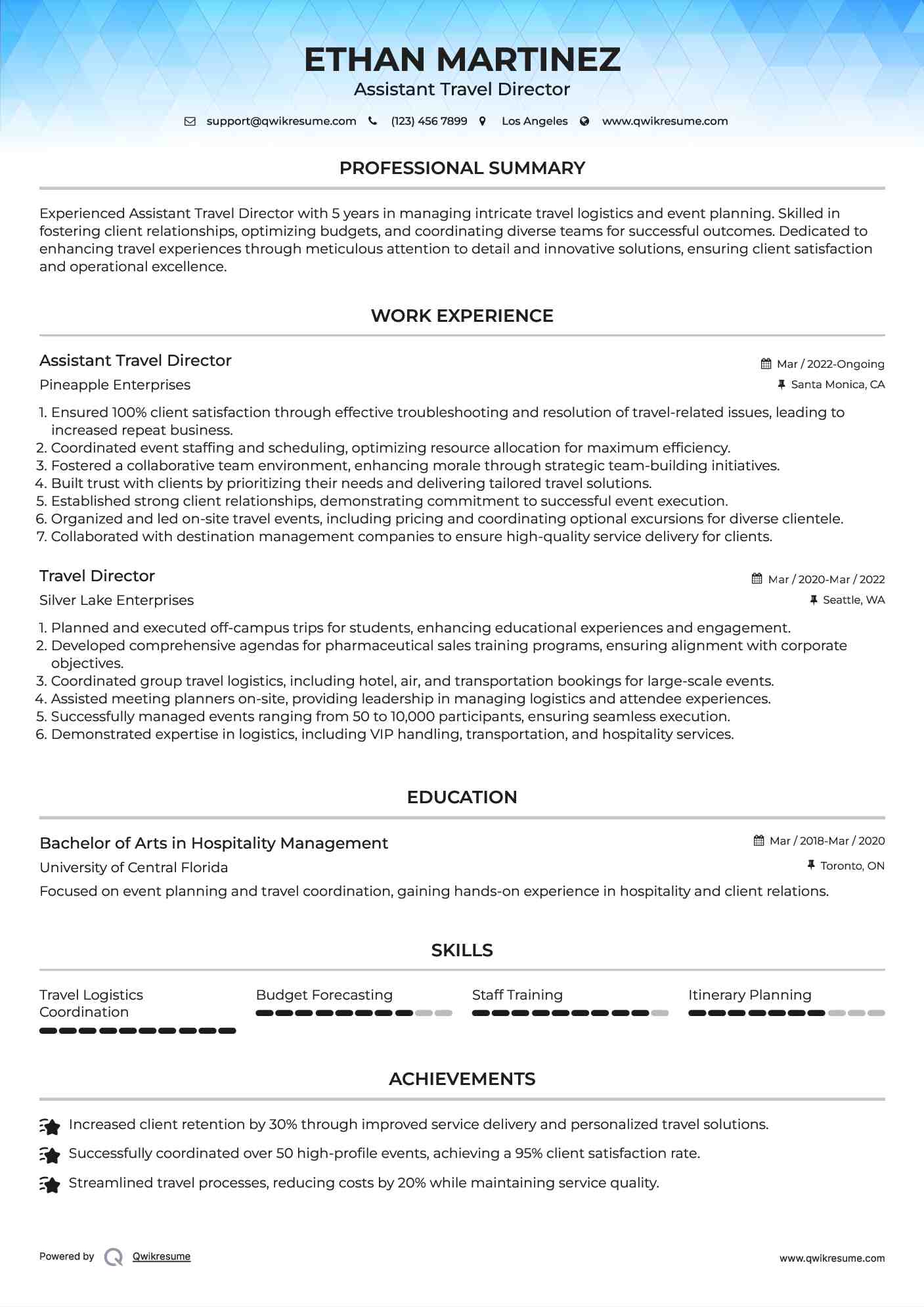 Travel Director Resume Samples QwikResume