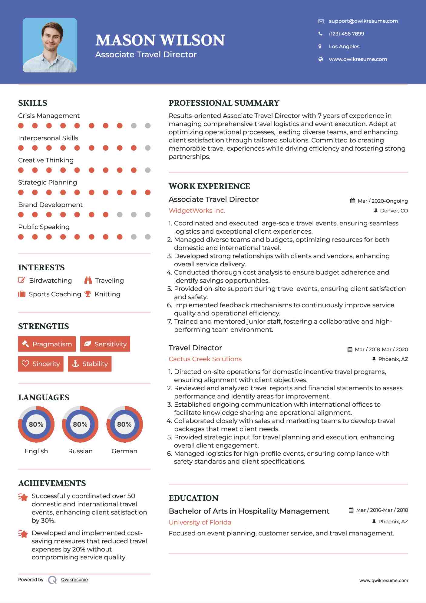 Travel Director Resume Samples QwikResume