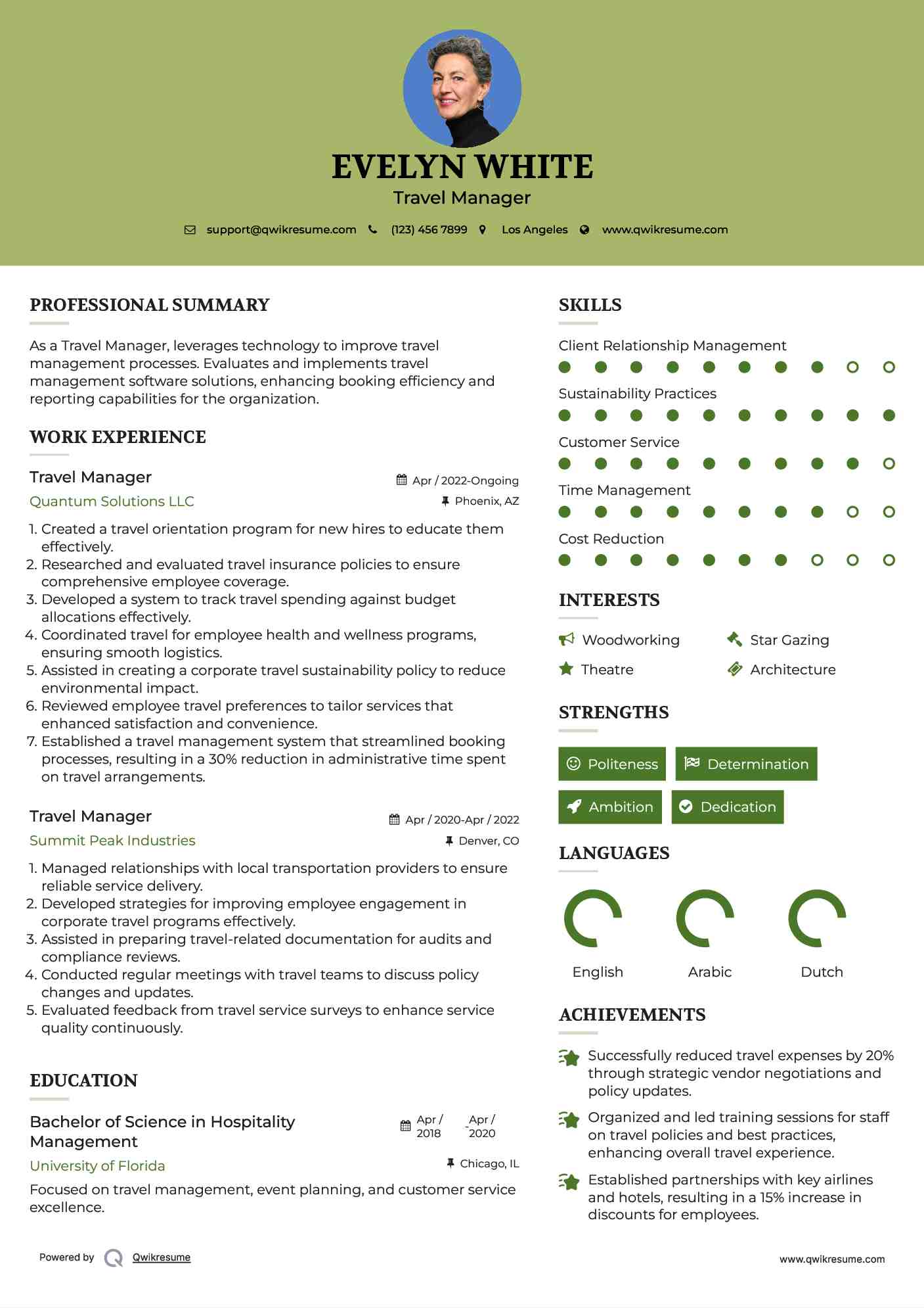 Travel Manager Resume Template