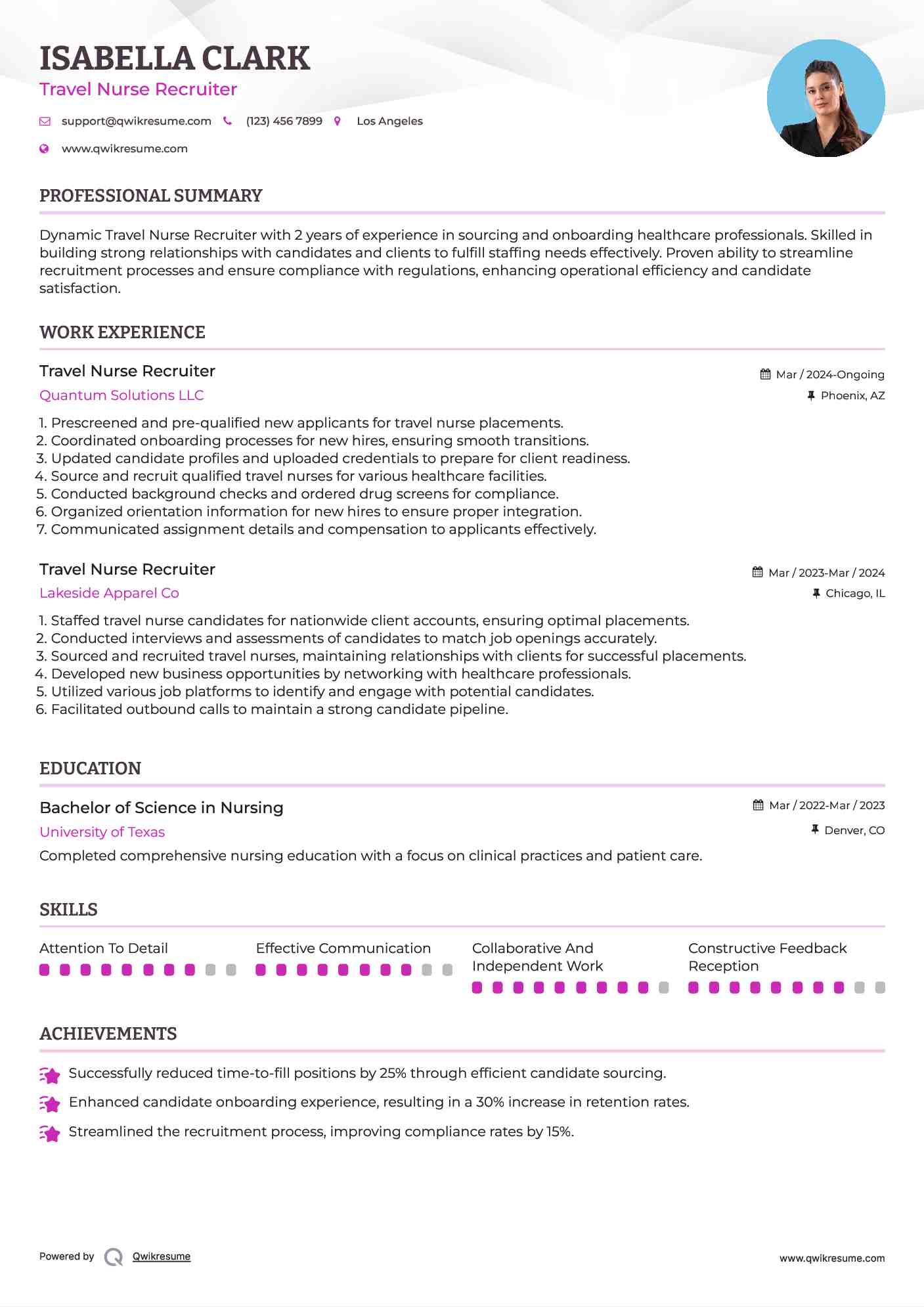 Travel Nurse Recruiter Resume Format