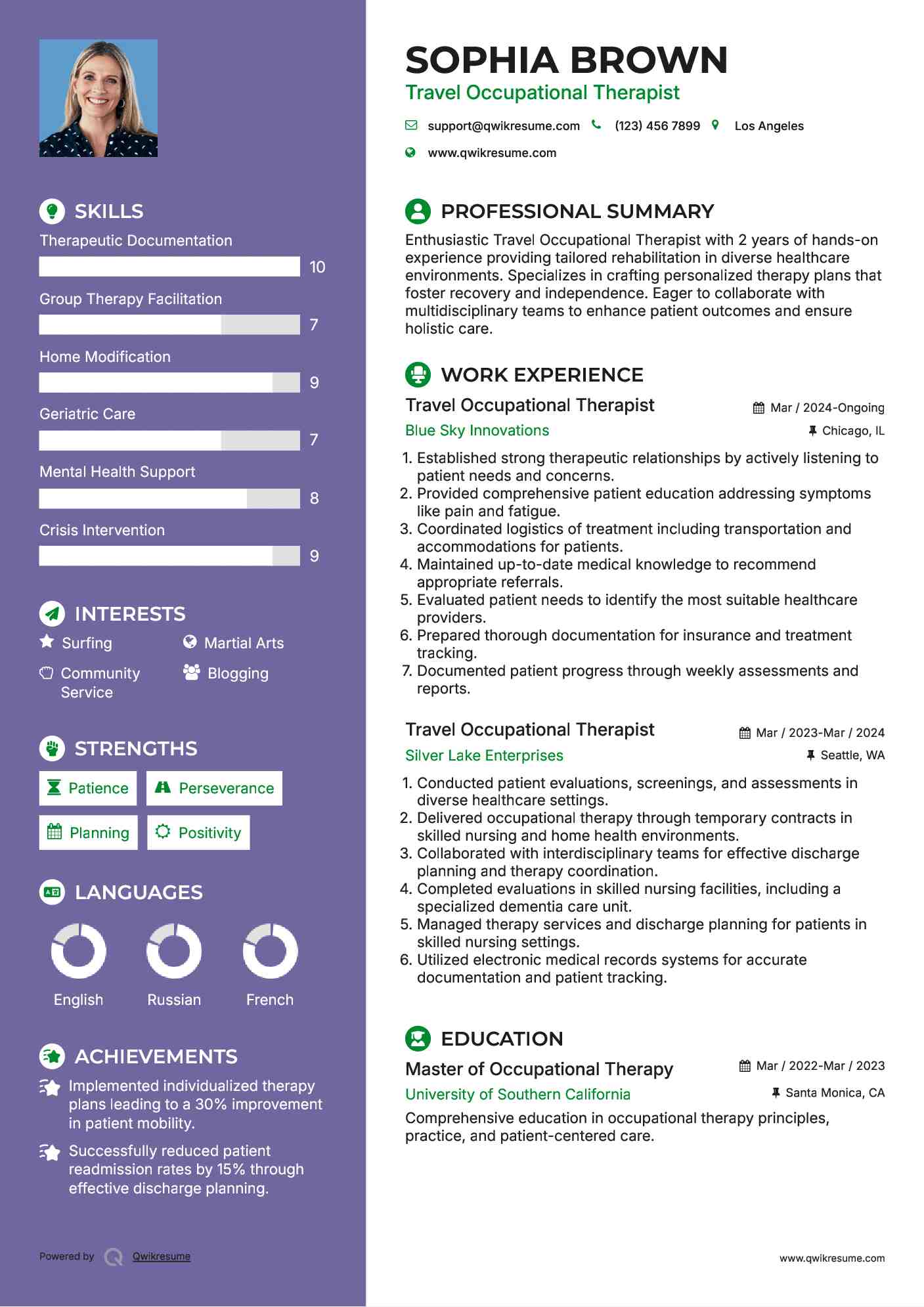 Travel Occupational Therapist Resume Template