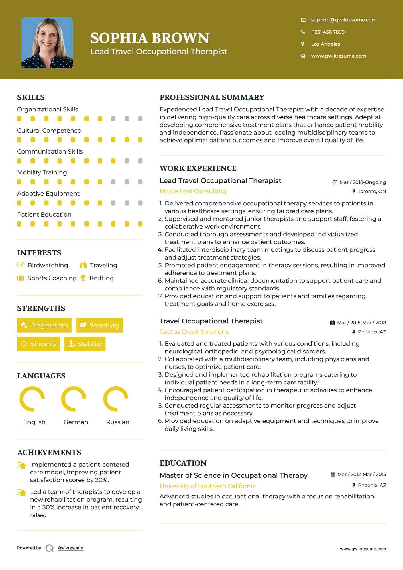 Lead Travel Occupational Therapist Resume Format