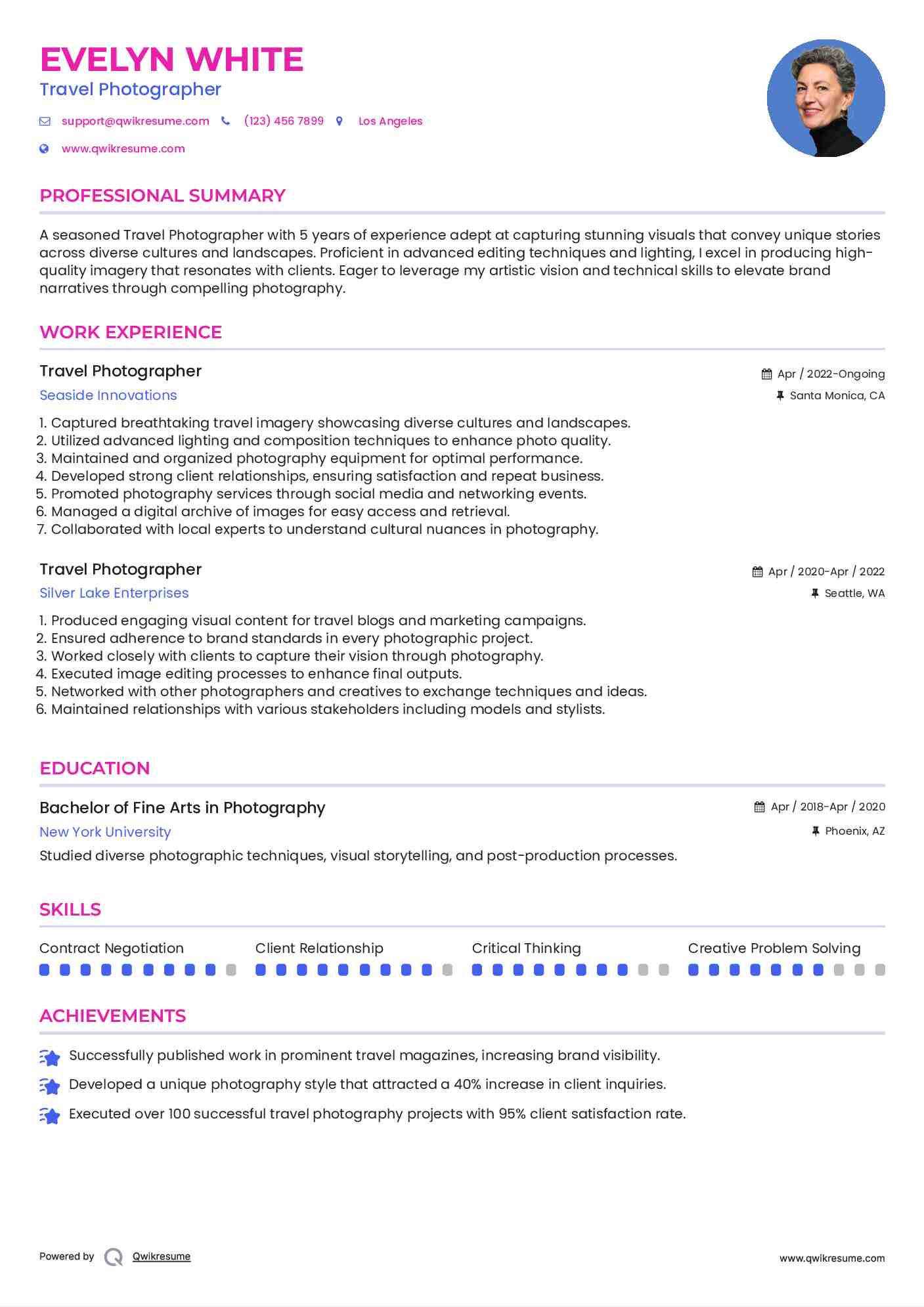 Travel Photographer Resume Template