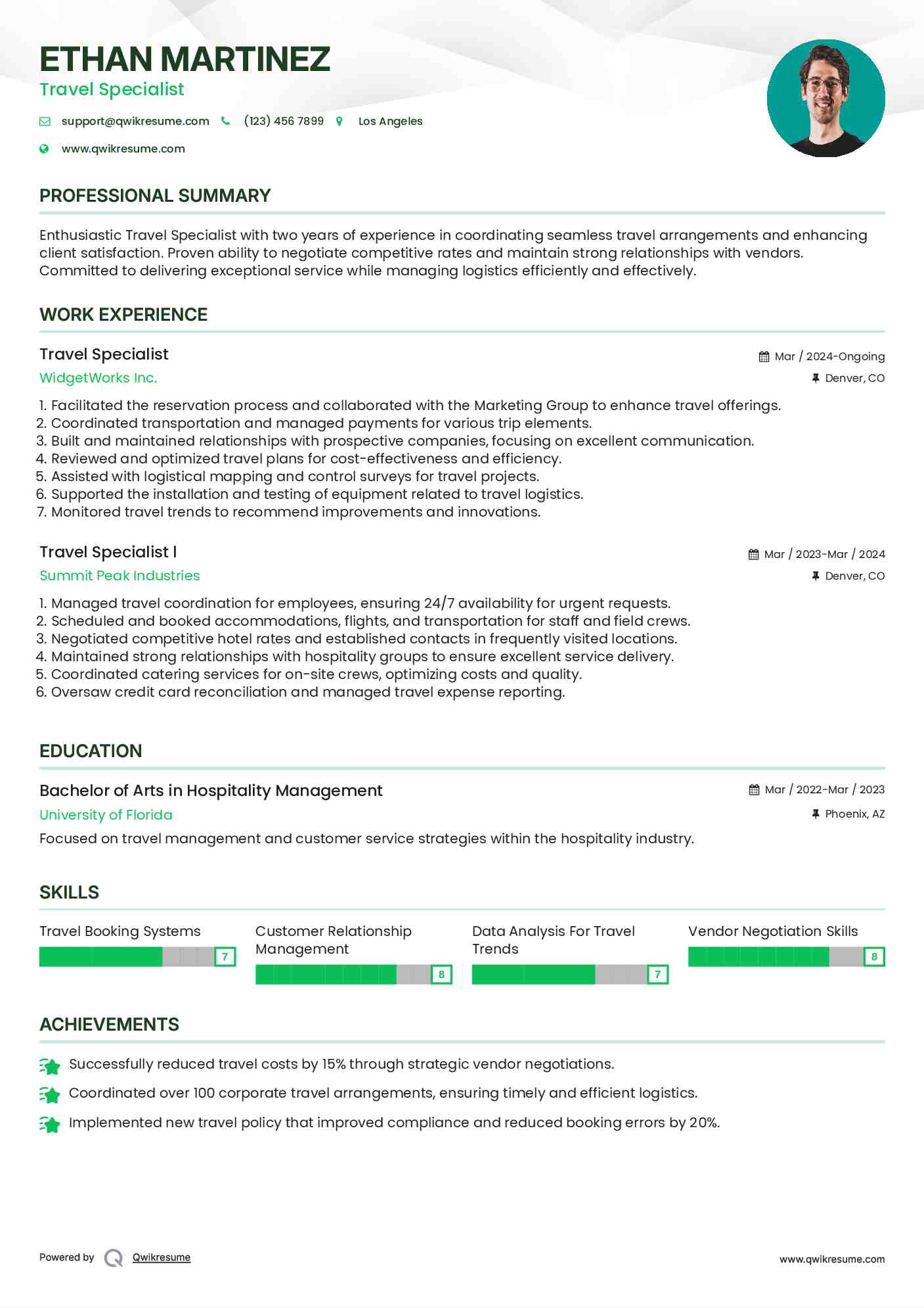 Travel Specialist Resume Template