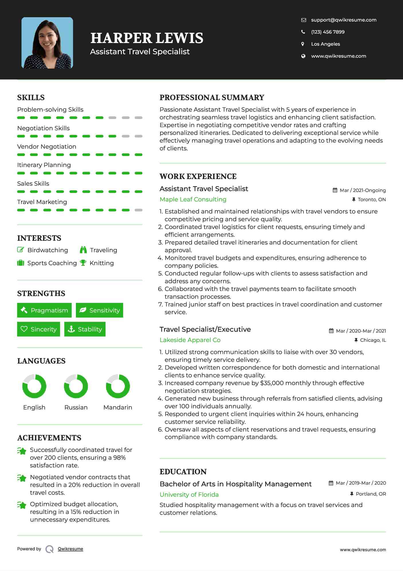 Assistant Travel Specialist Resume Template