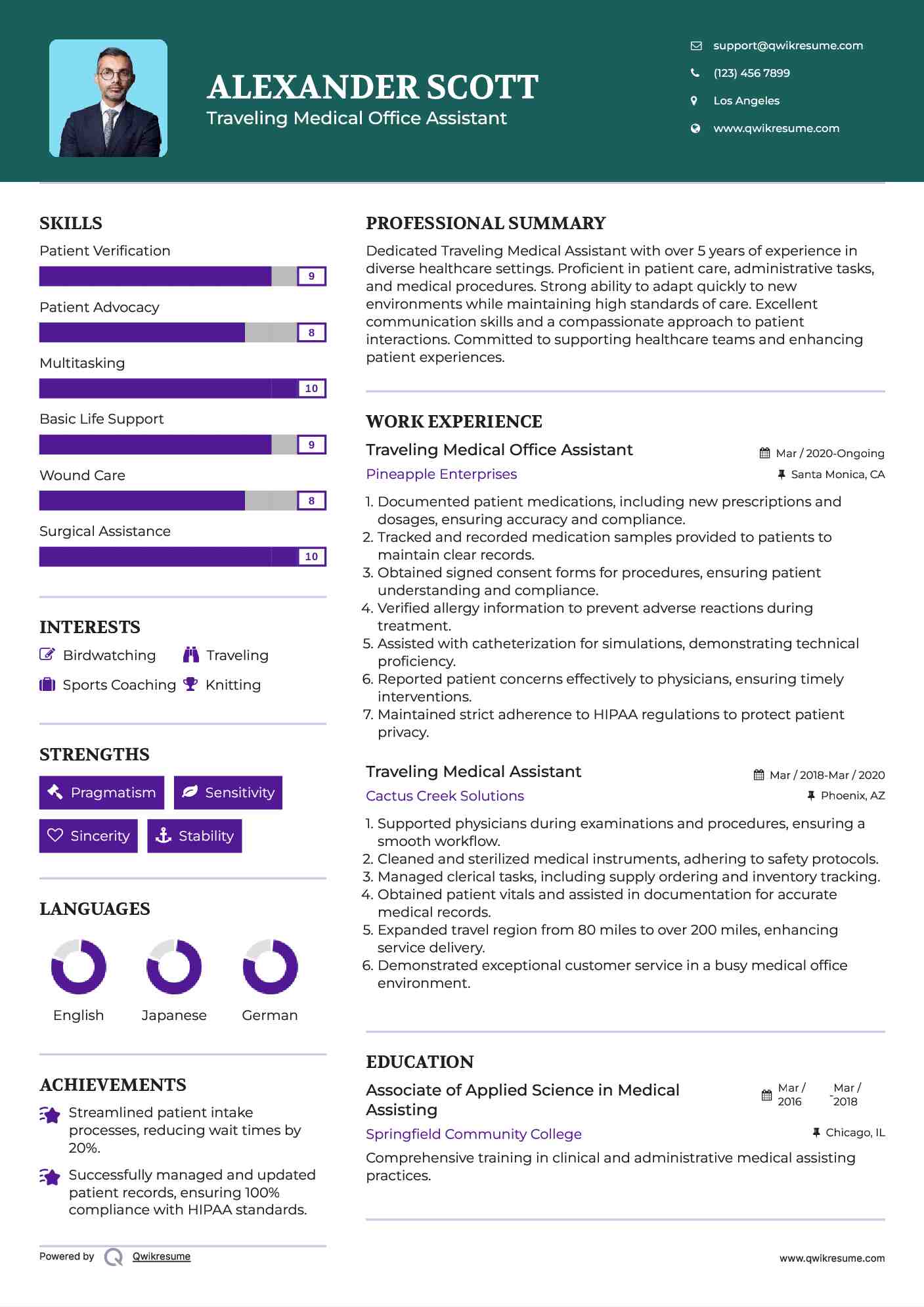 Traveling Medical Office Assistant Resume Sample