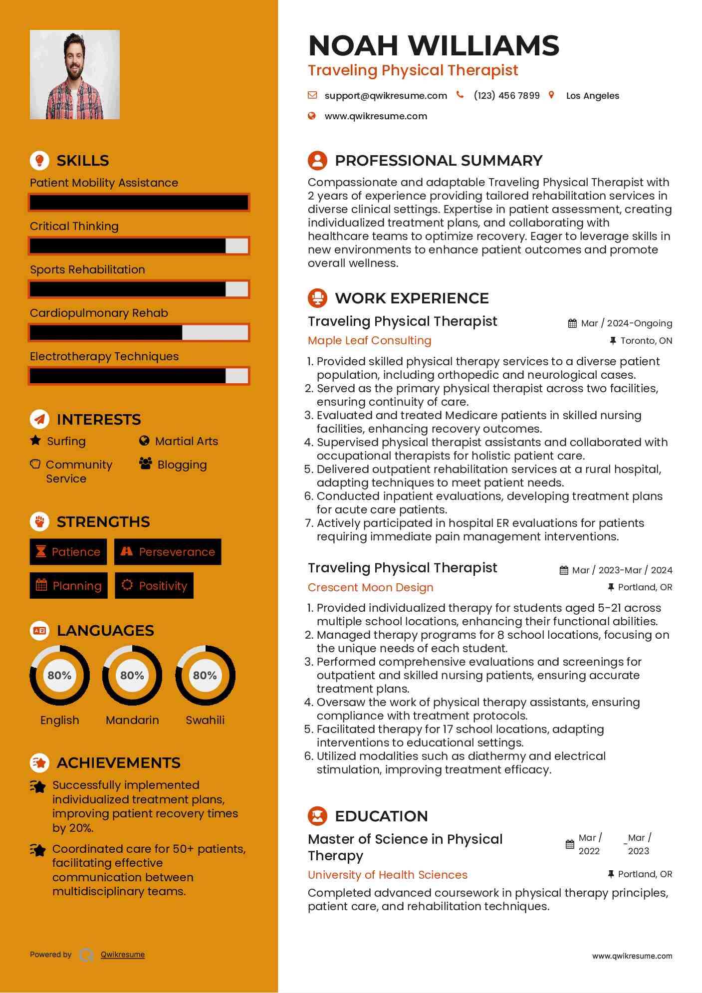 Traveling Physical Therapist Resume Template