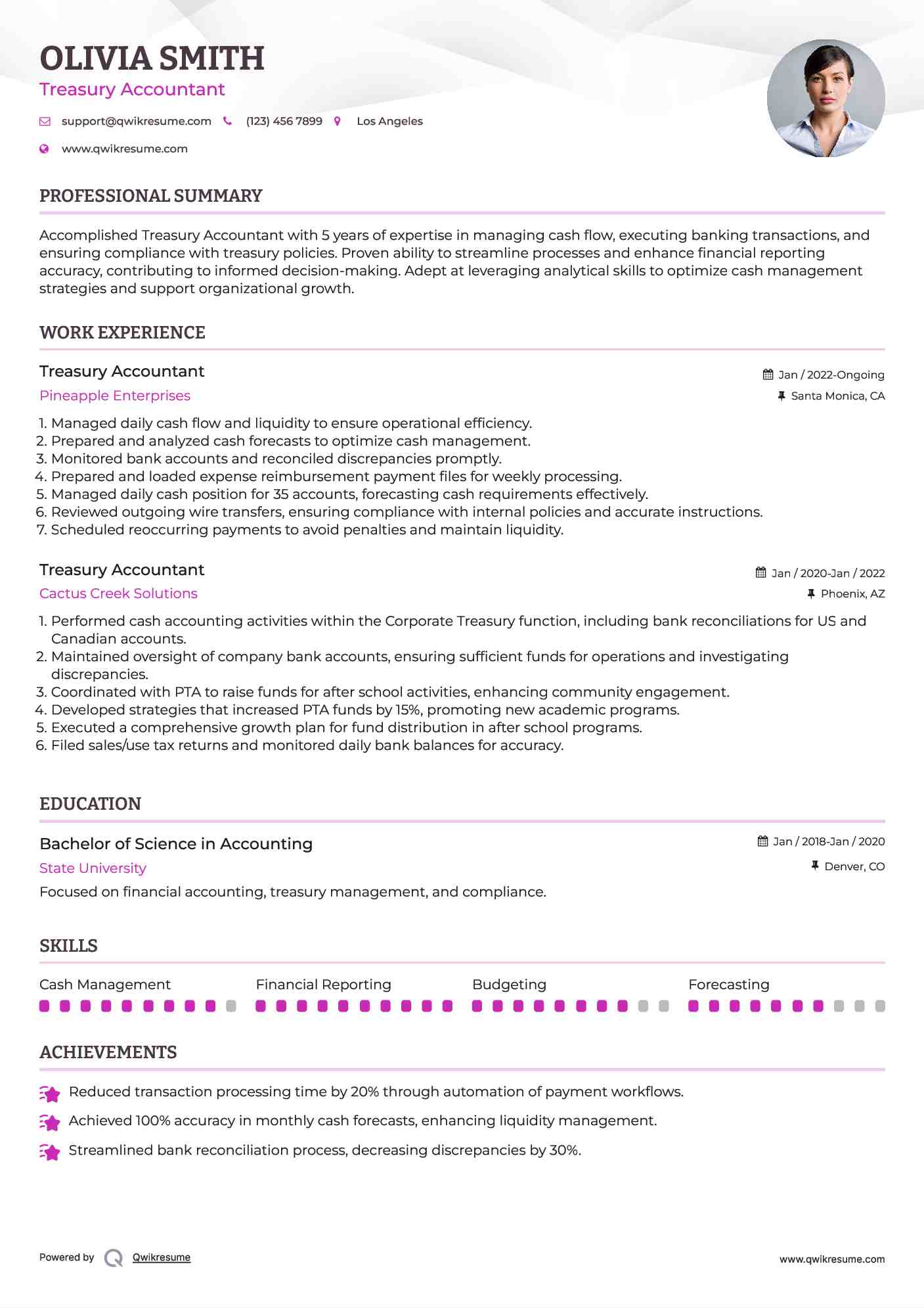 Treasury Accountant Resume Template