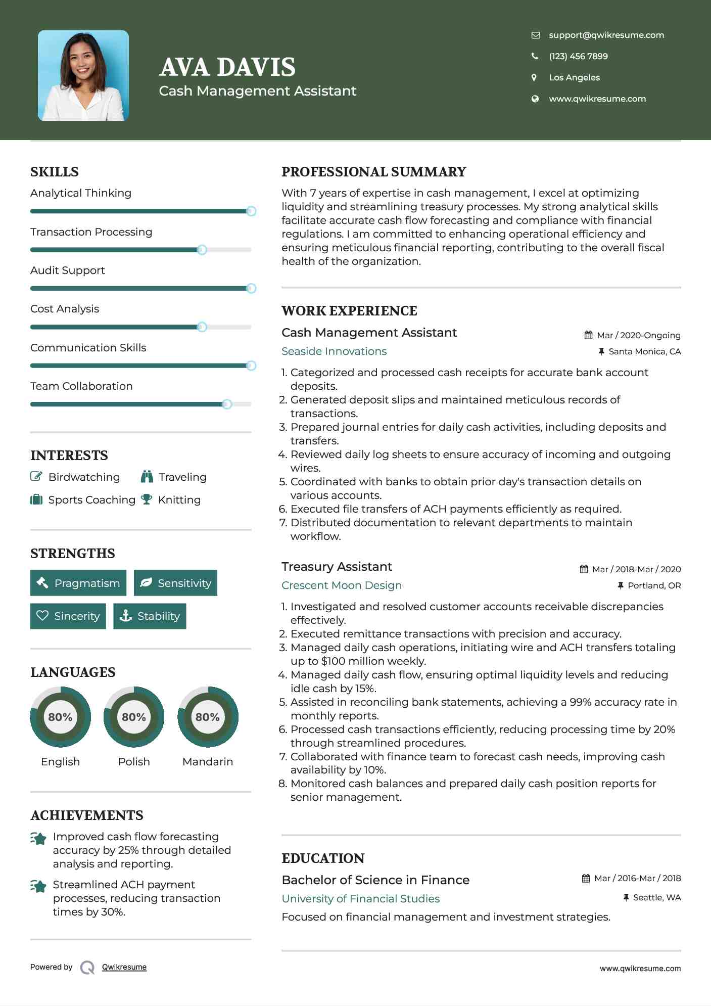 Cash Management Assistant Resume Model