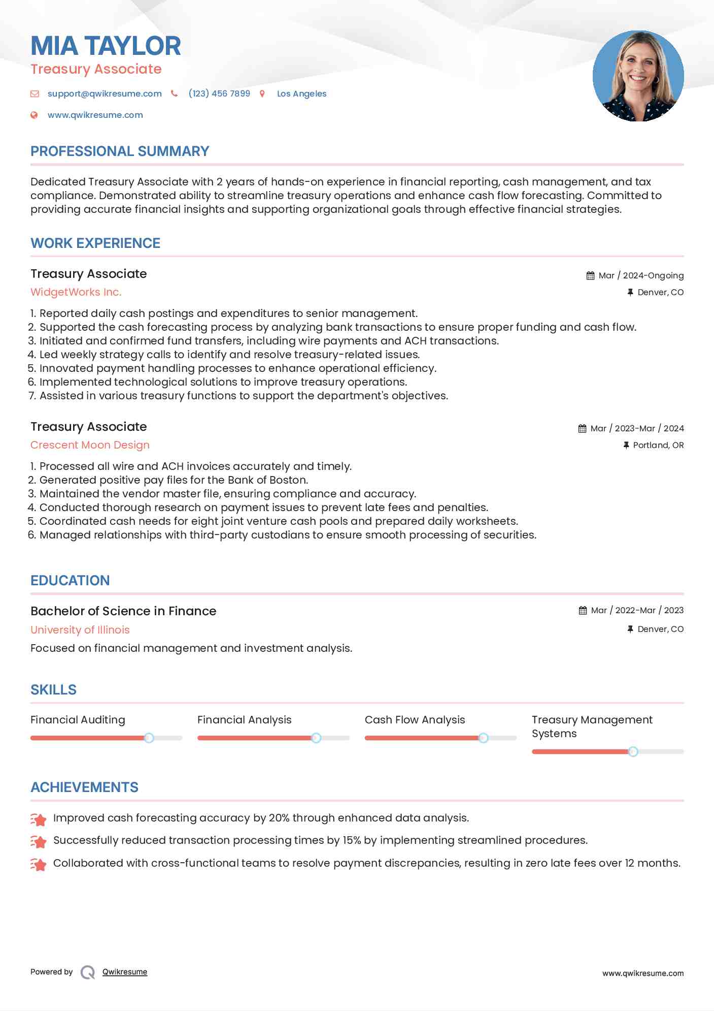 Treasury Associate Resume Sample