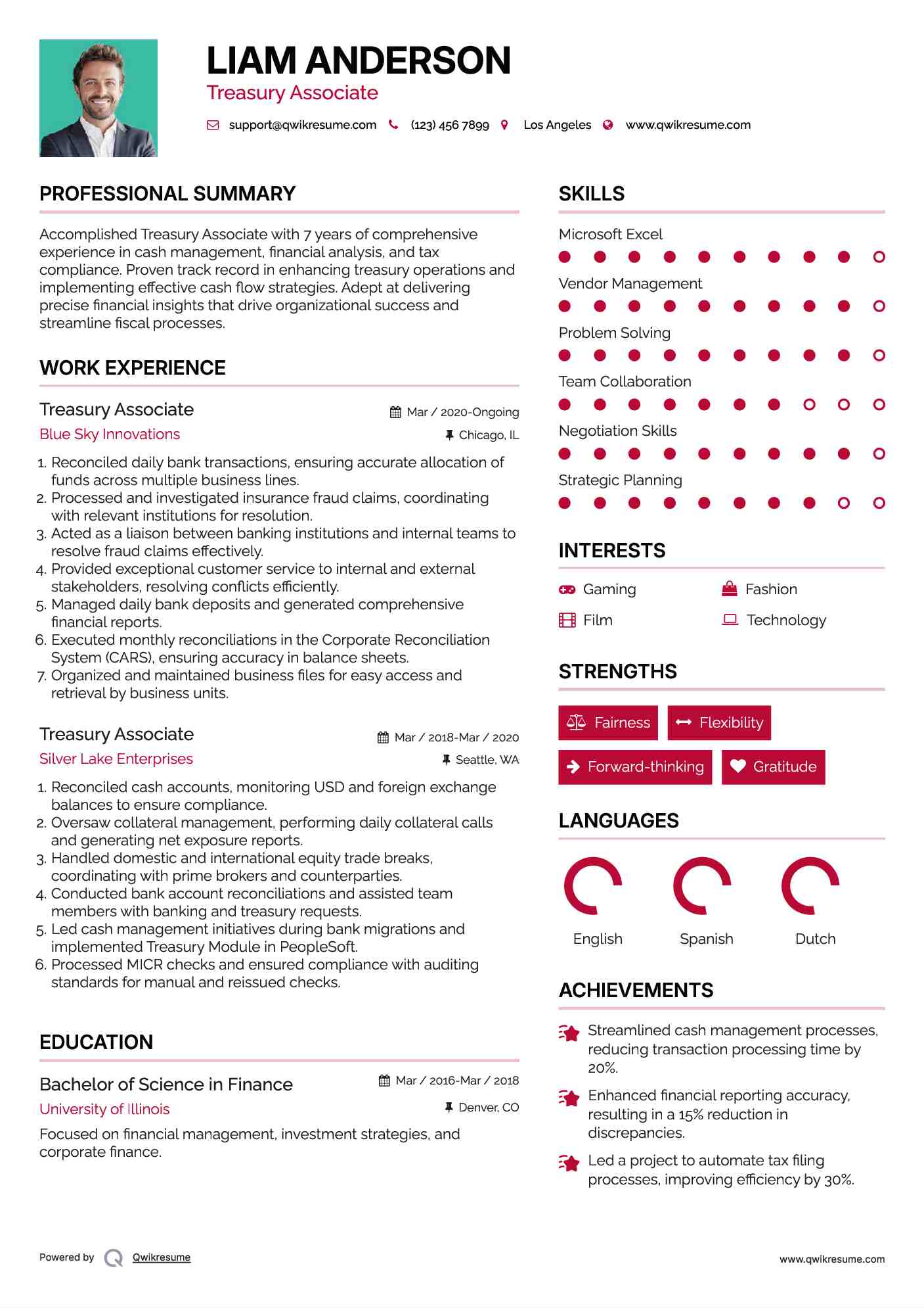 Treasury Associate Resume Format
