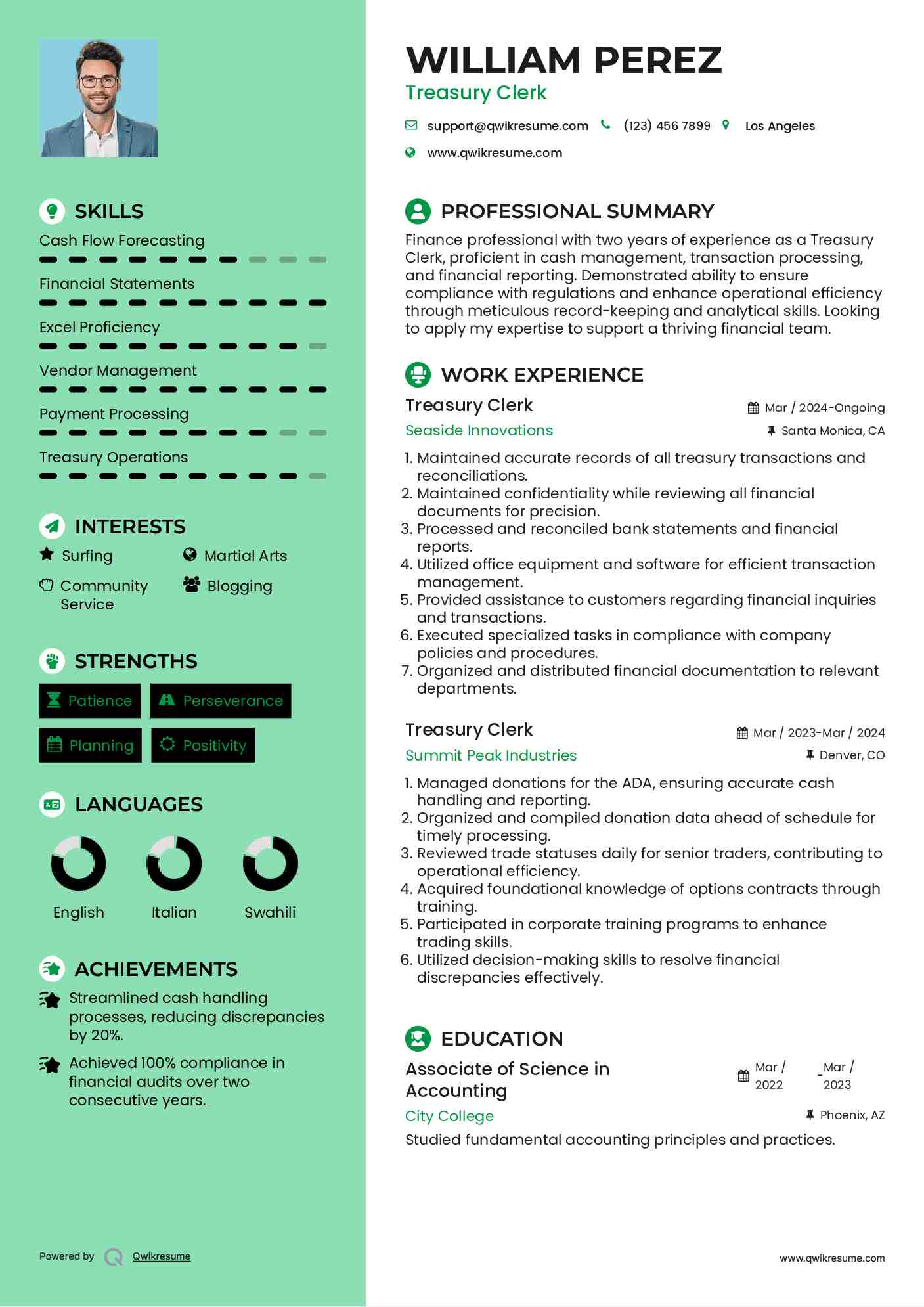 Treasury Clerk Resume Model