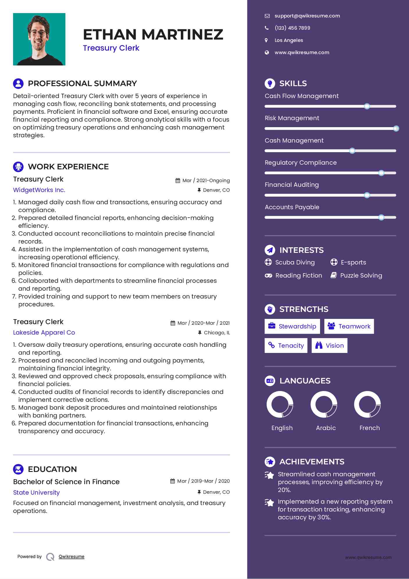 Treasury Clerk Resume Format