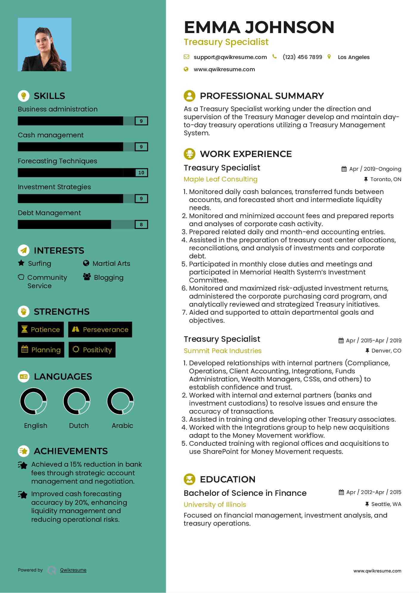 Treasury Specialist Resume Model