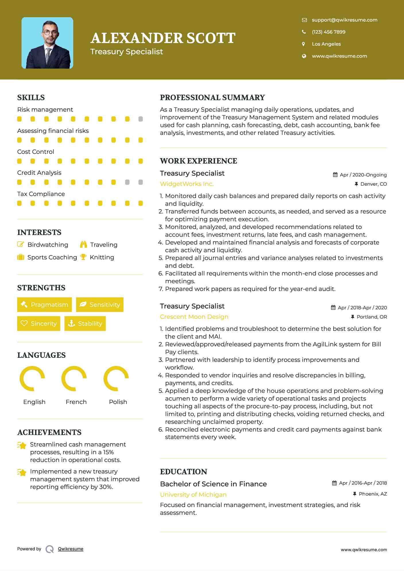 Treasury Specialist Resume Model