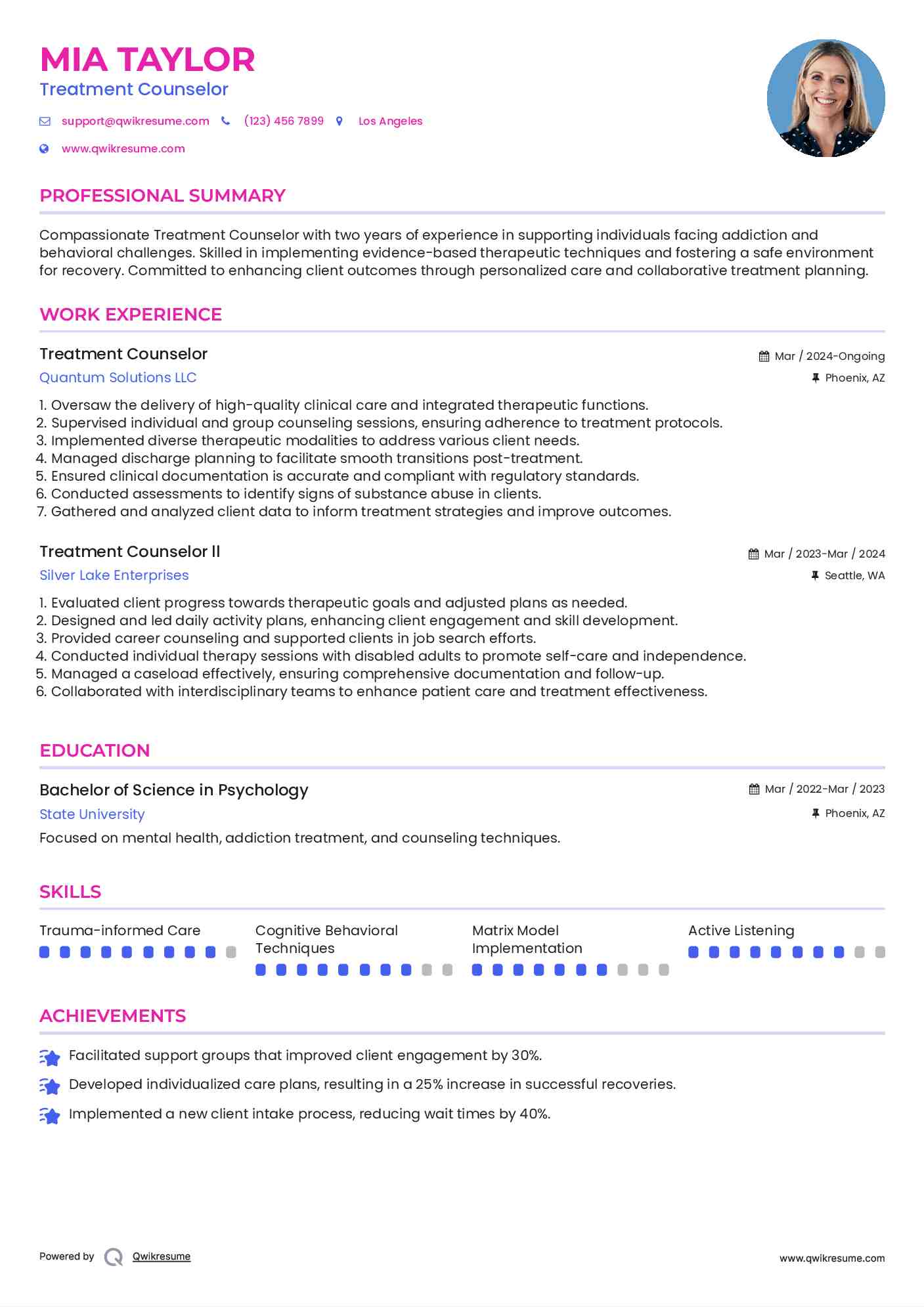 Treatment Counselor Resume Sample