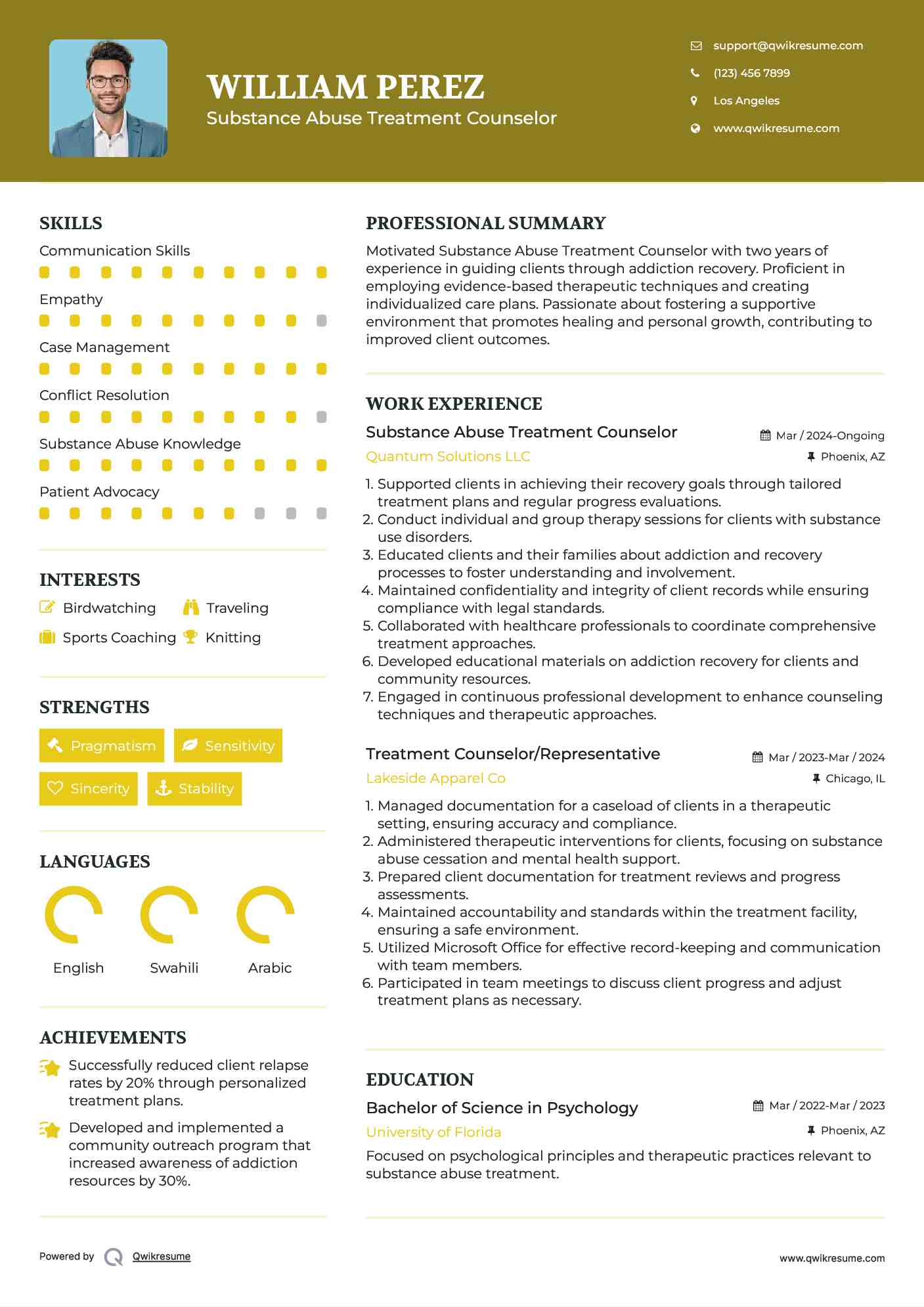 Substance Abuse Treatment Counselor Resume Template