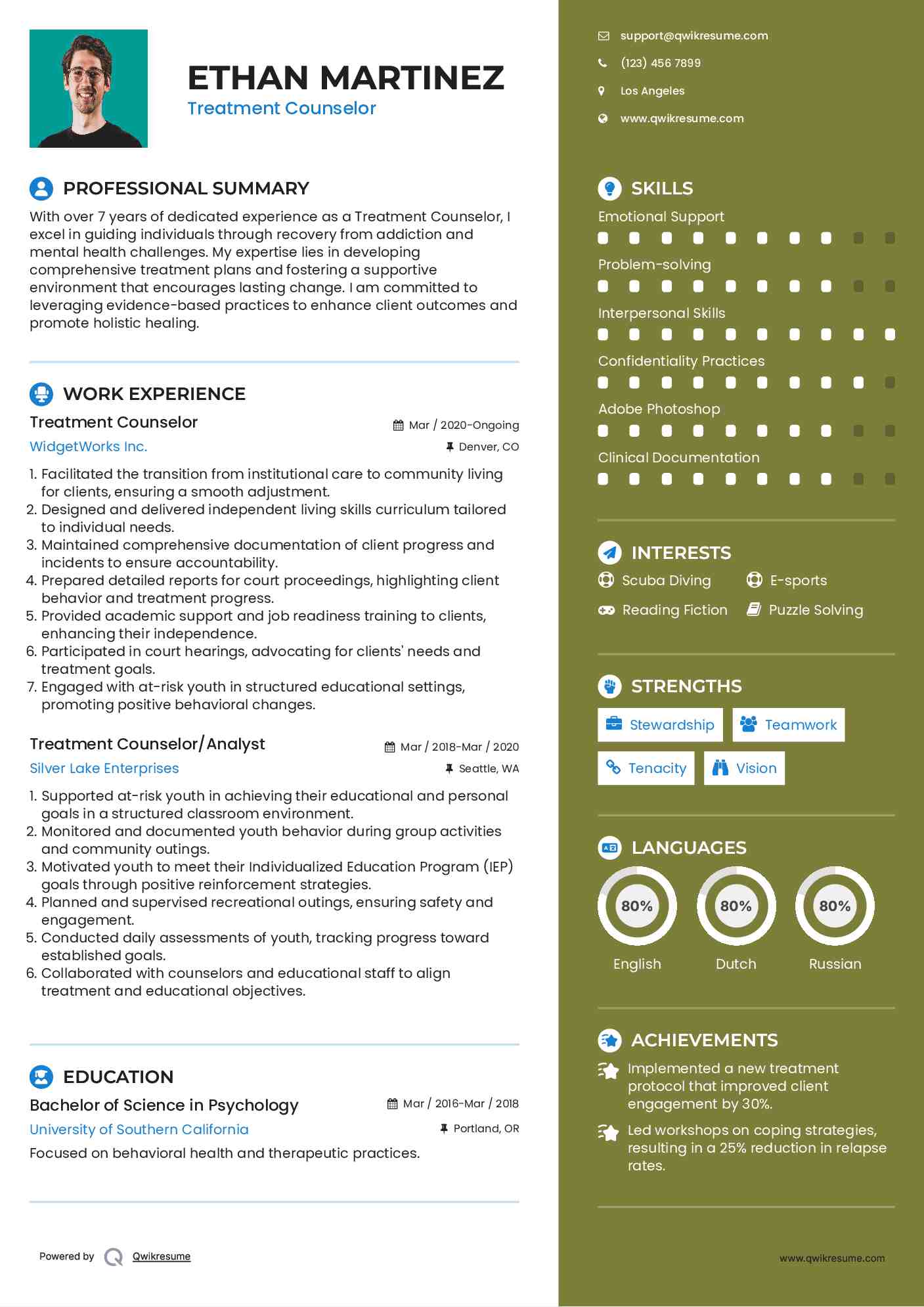 Treatment Counselor Resume Model