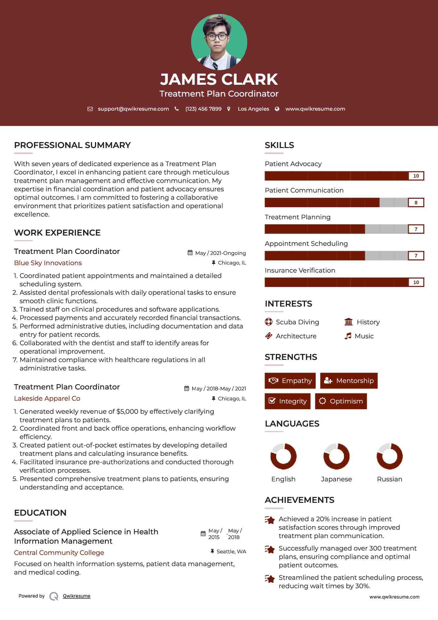 Treatment Plan Coordinator Resume Template