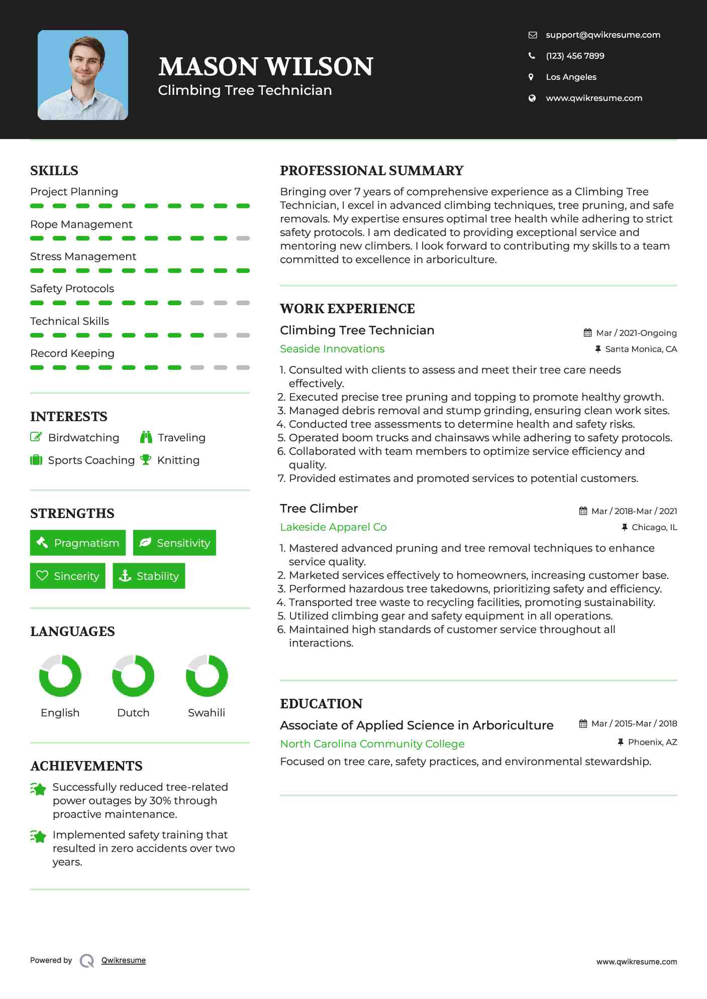 Tree Climber Resume Samples QwikResume