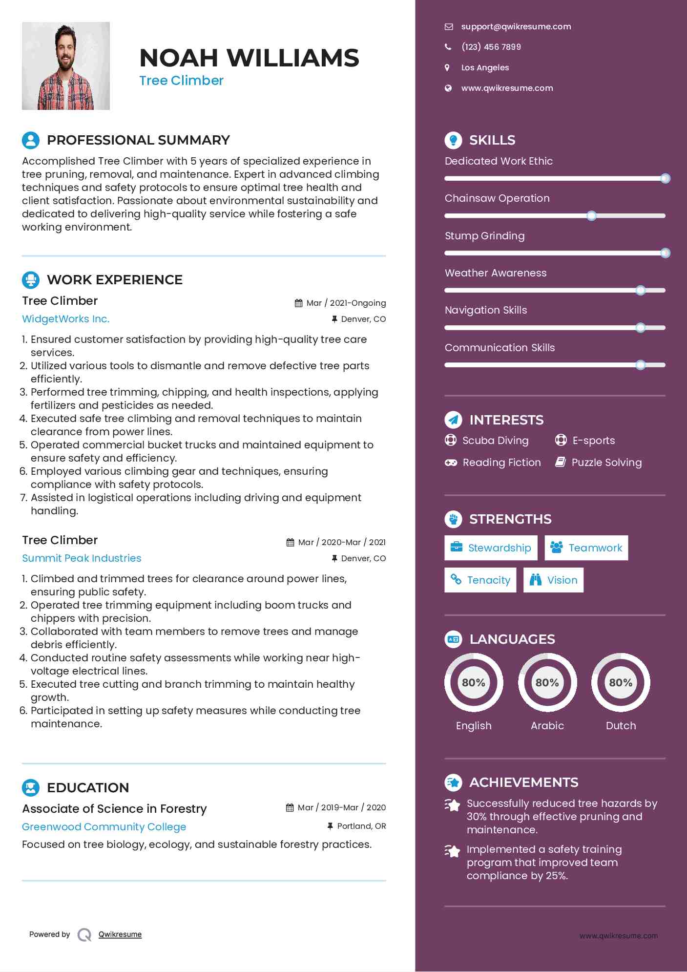 Tree Climber Resume Sample