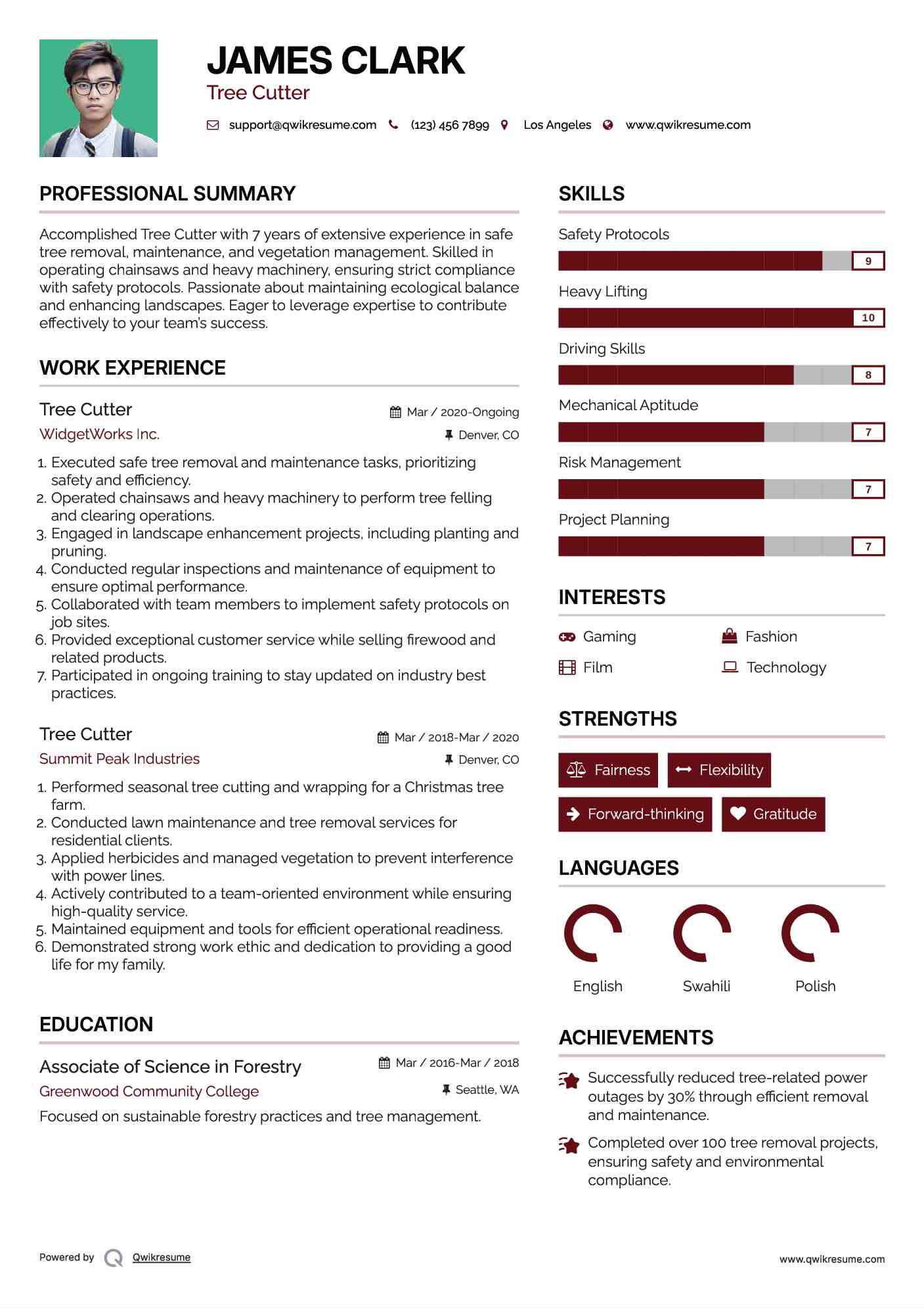 Tree Cutter Resume Template