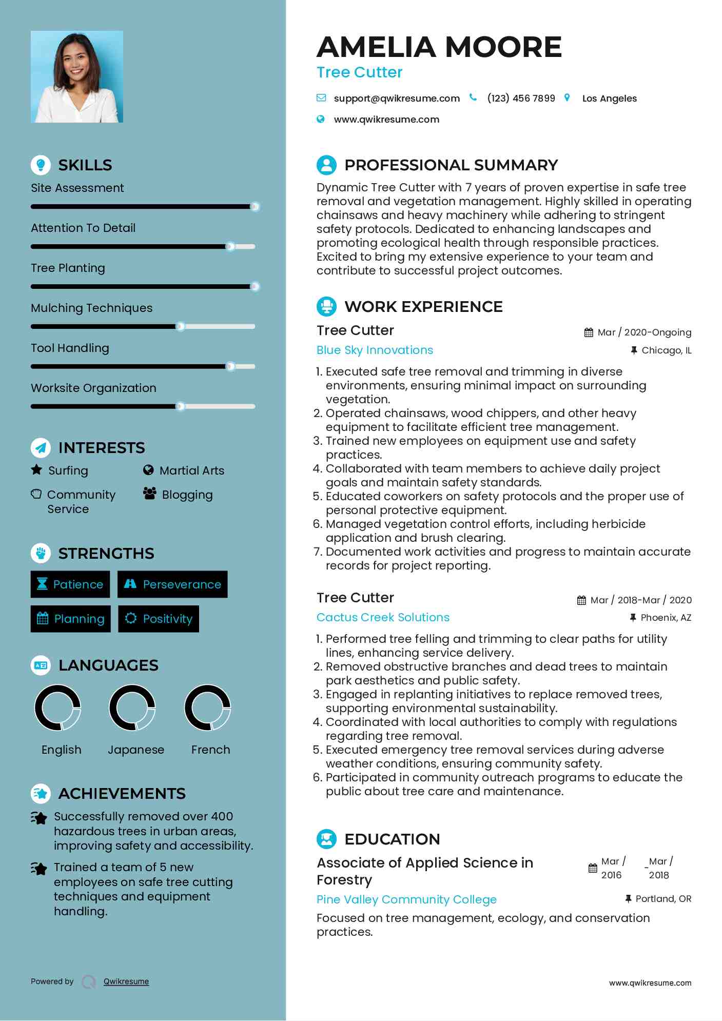 Tree Cutter Resume Samples QwikResume
