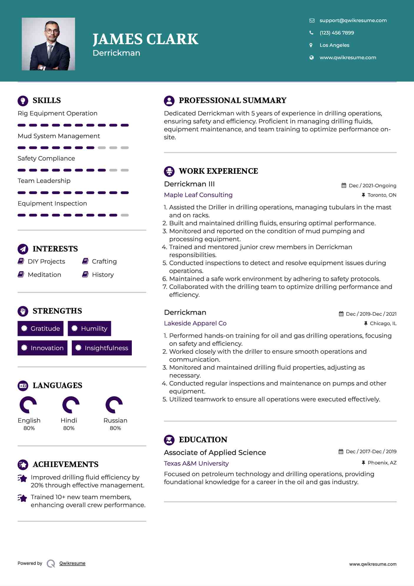 Derrickman III Resume Model