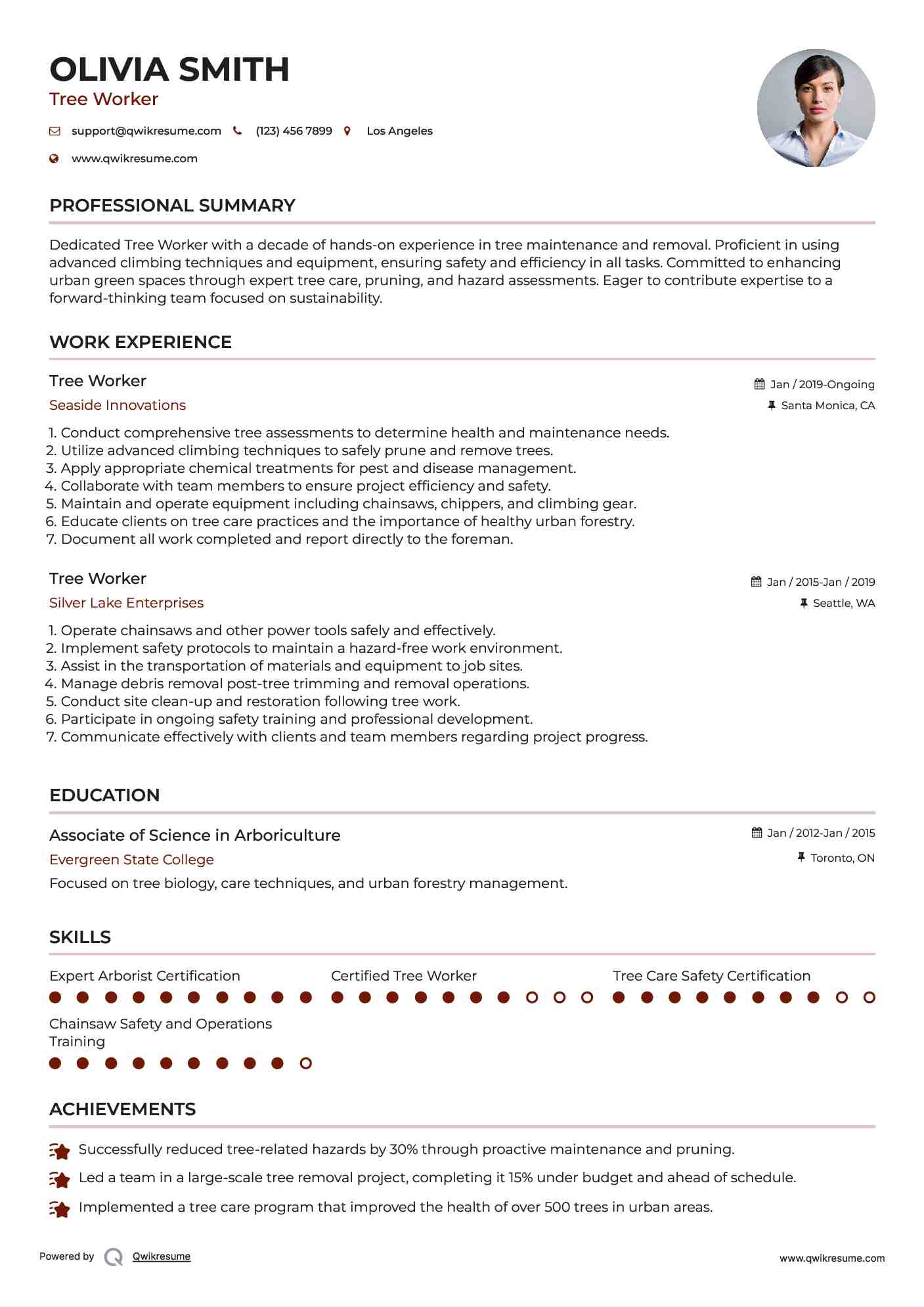 Tree Worker Resume Samples QwikResume