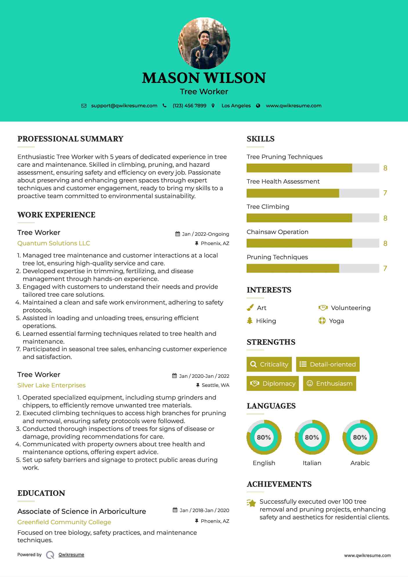 Tree Worker Resume Model