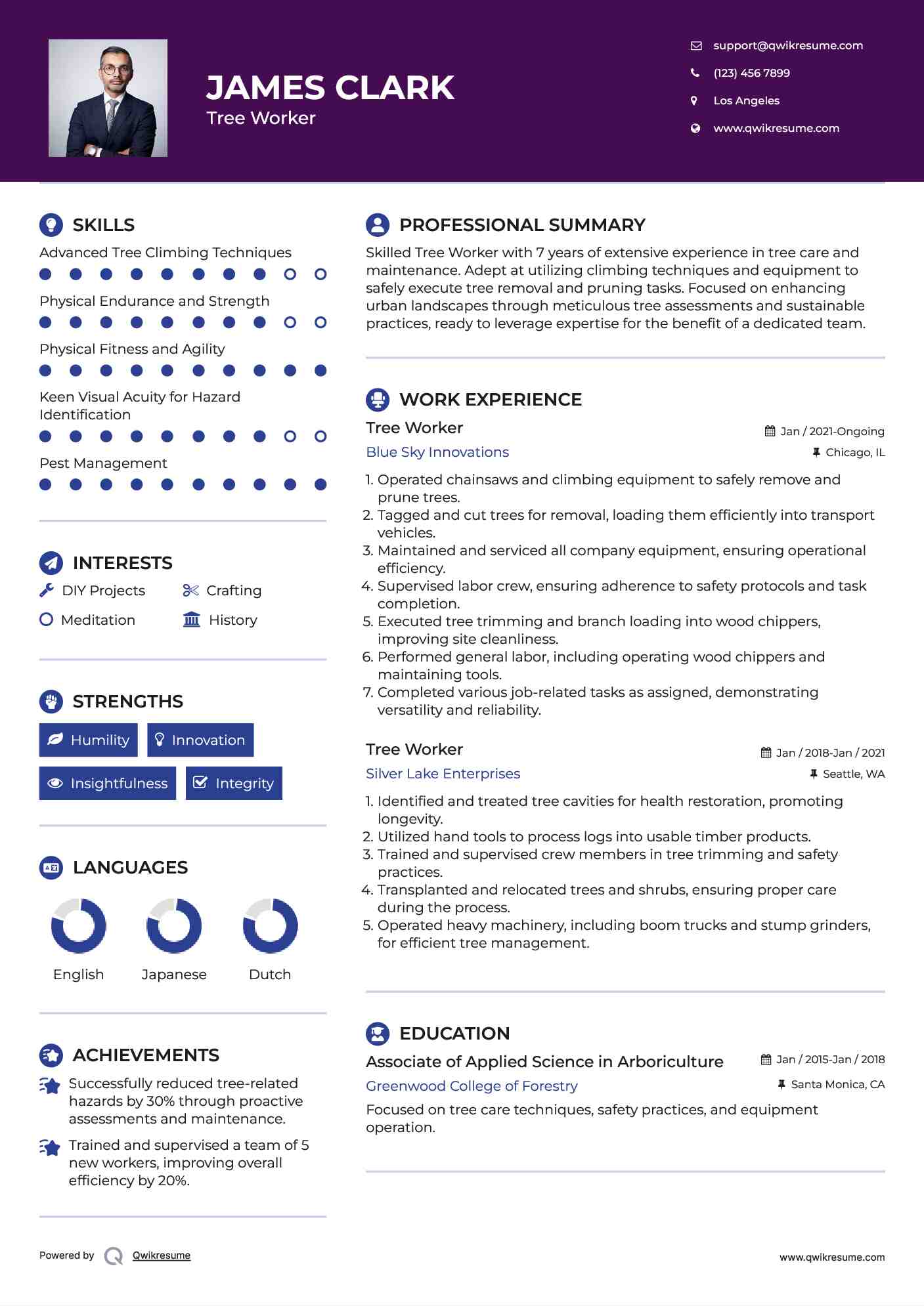 Tree Worker Resume Sample