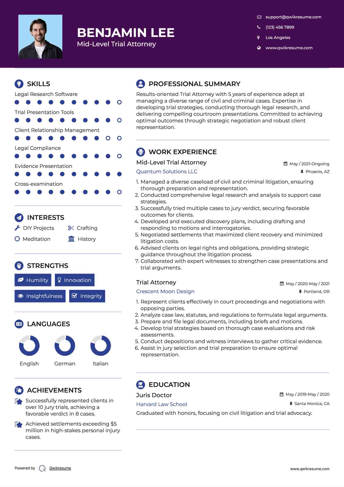 Mid-Level Trial Attorney Resume Example