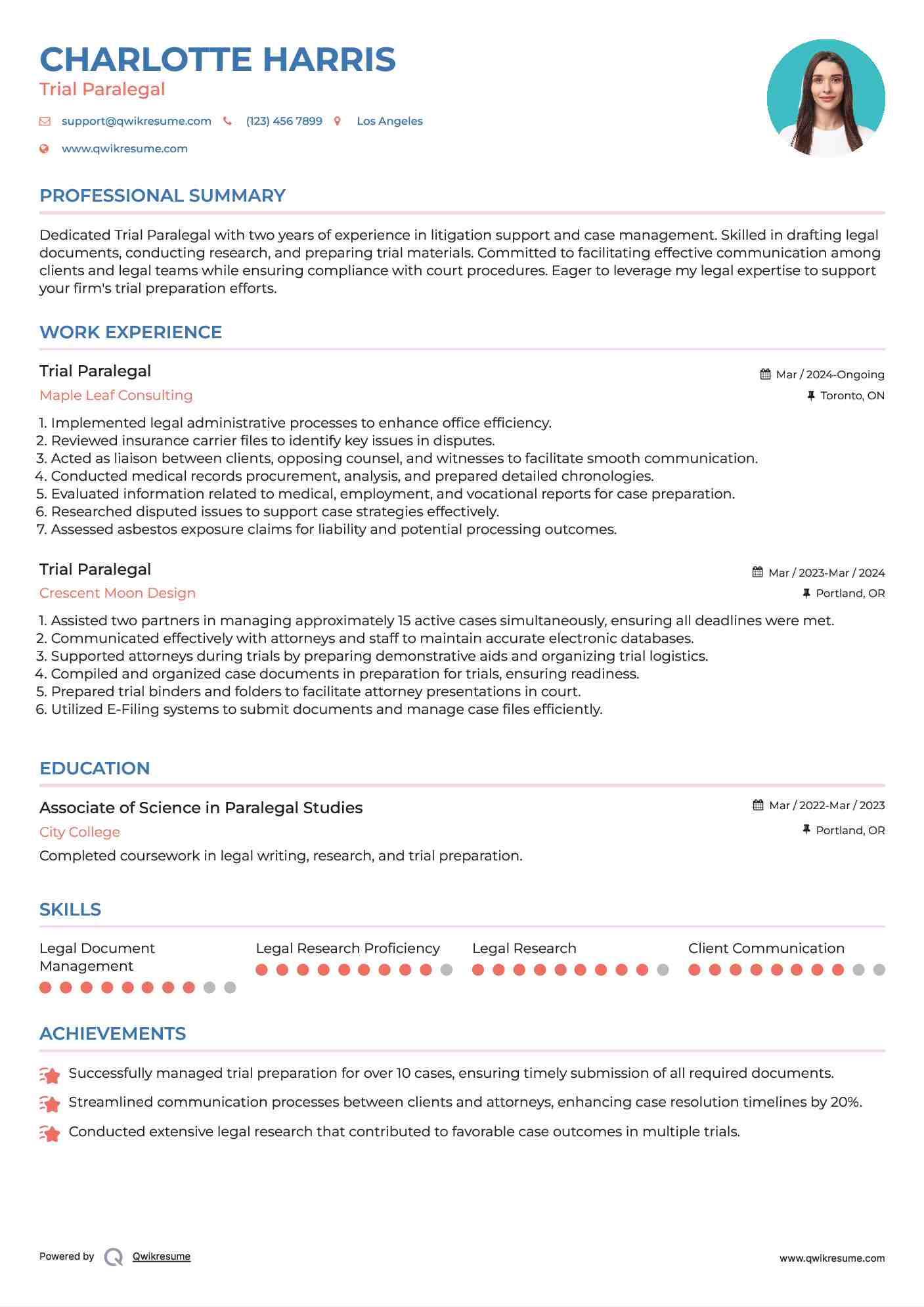 Trial Paralegal Resume Example