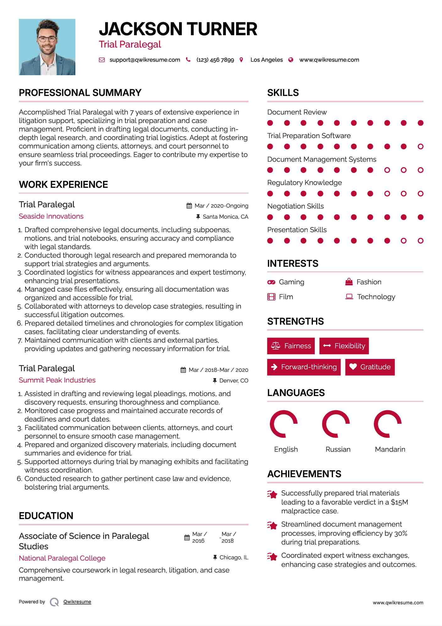 Trial Paralegal Resume Sample