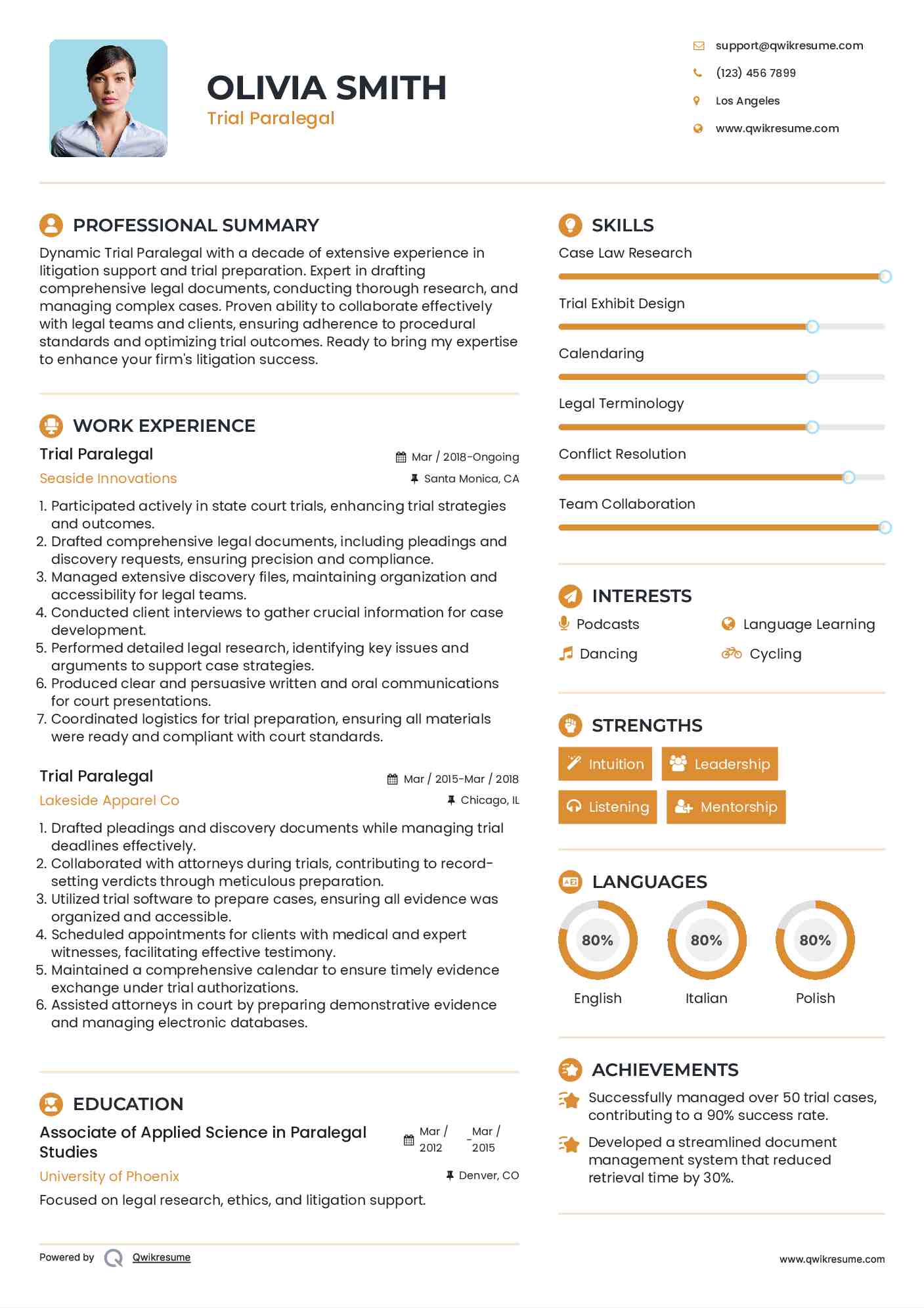 Trial Paralegal Resume Model