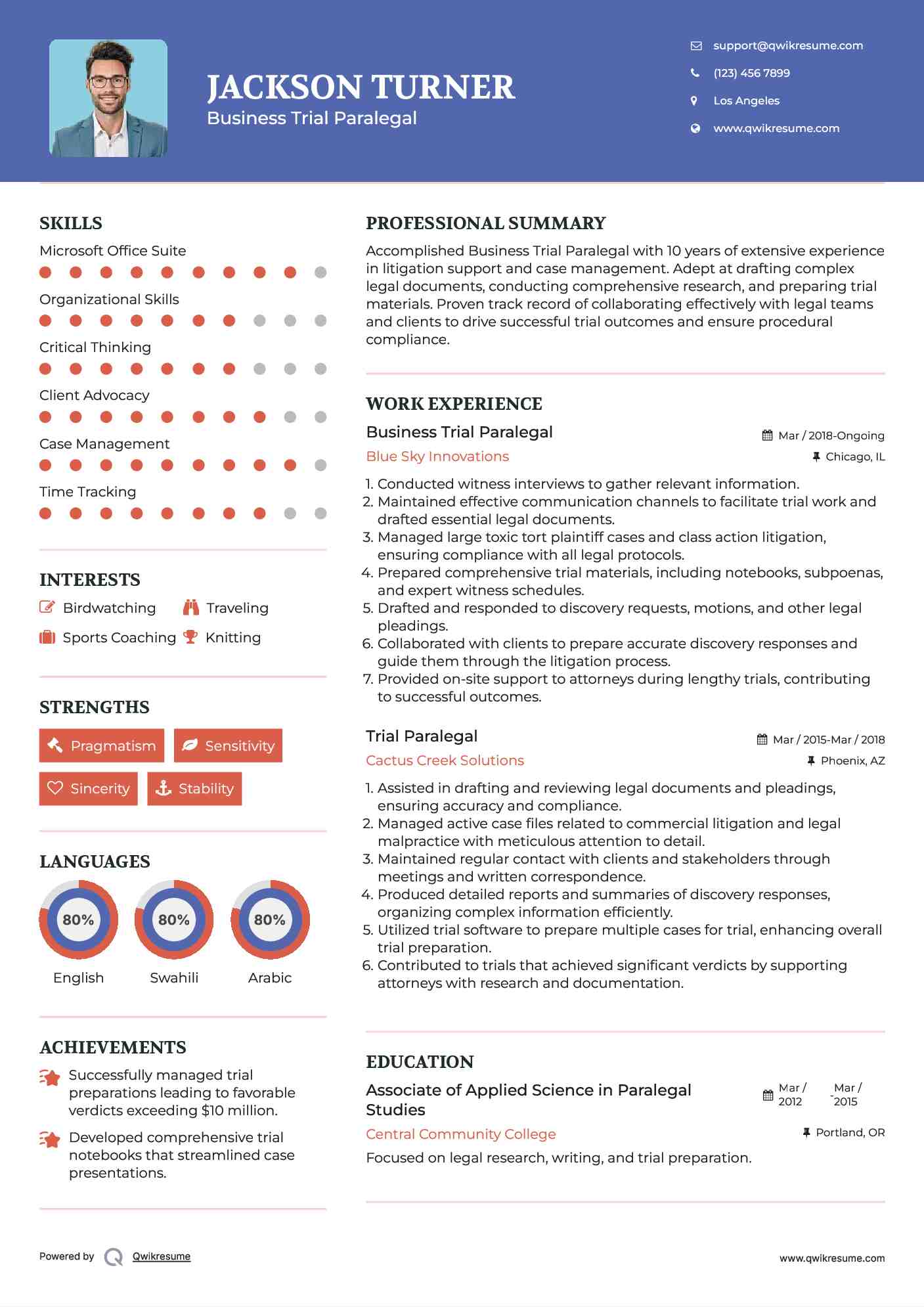 Business Trial Paralegal Resume Template